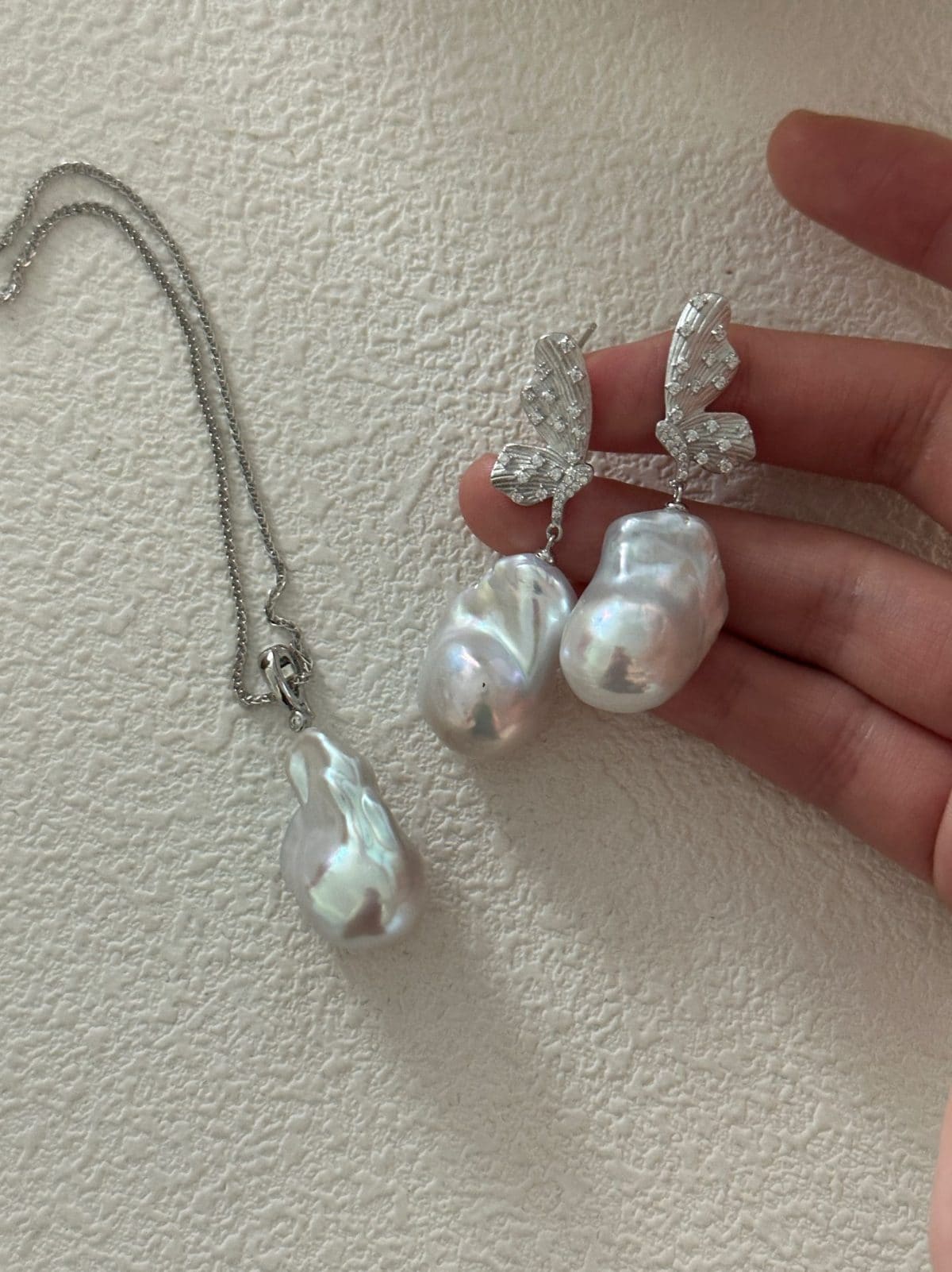 handcrafted baroque pearl gift earrings — Sterling Silver Butterfly Baroque Pearl Drop Earrings | PoetPearl handcrafted jewelry