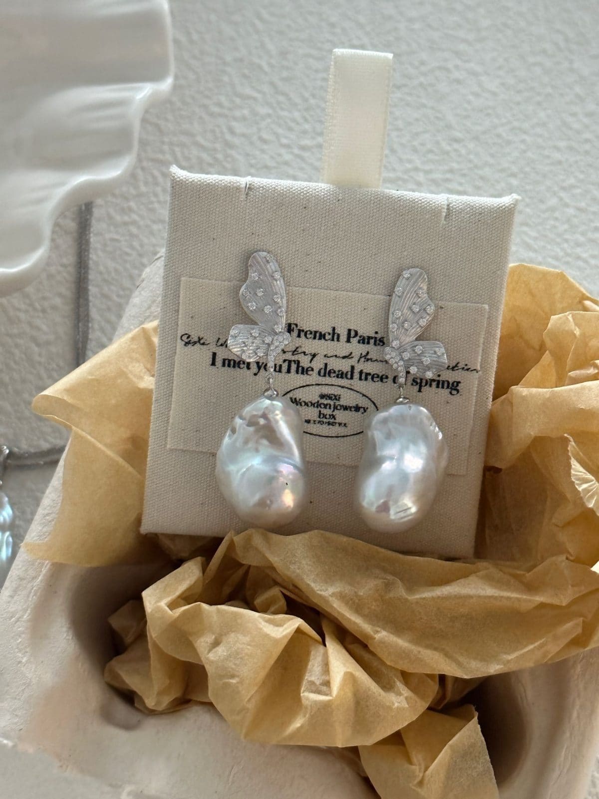handcrafted baroque pearl gift earrings — Sterling Silver Butterfly Baroque Pearl Drop Earrings | PoetPearl handcrafted jewelry