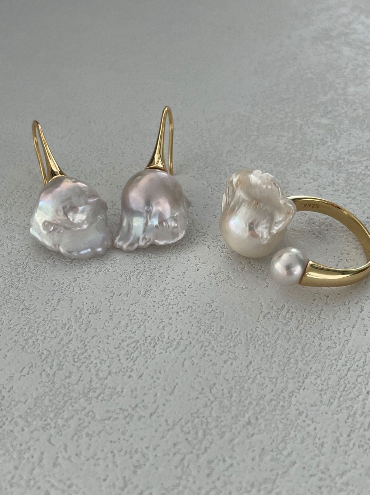 statement large baroque pearl earrings — 18K Gold-Plated Silver Tall Stem Large Baroque Pearl Earrings | PoetPearl handcrafted jewelry