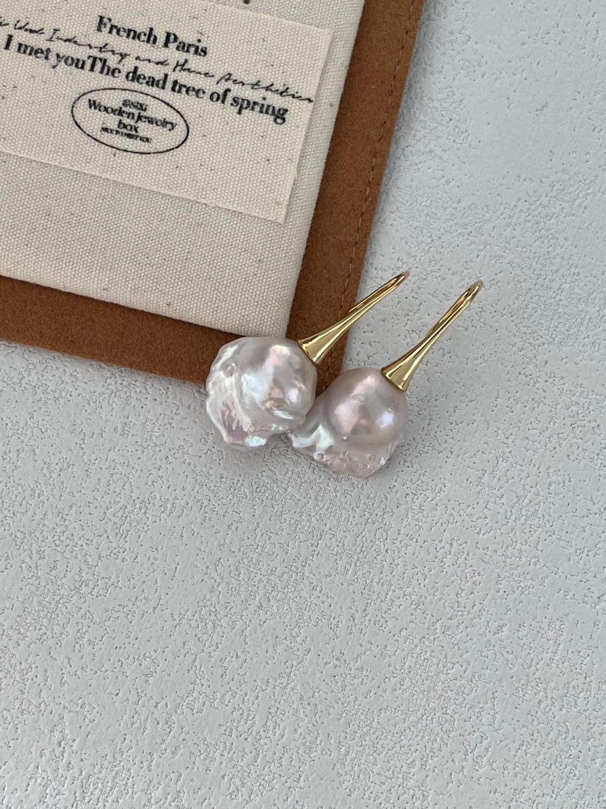 statement large baroque pearl earrings — 18K Gold-Plated Silver Tall Stem Large Baroque Pearl Earrings | PoetPearl handcrafted jewelry