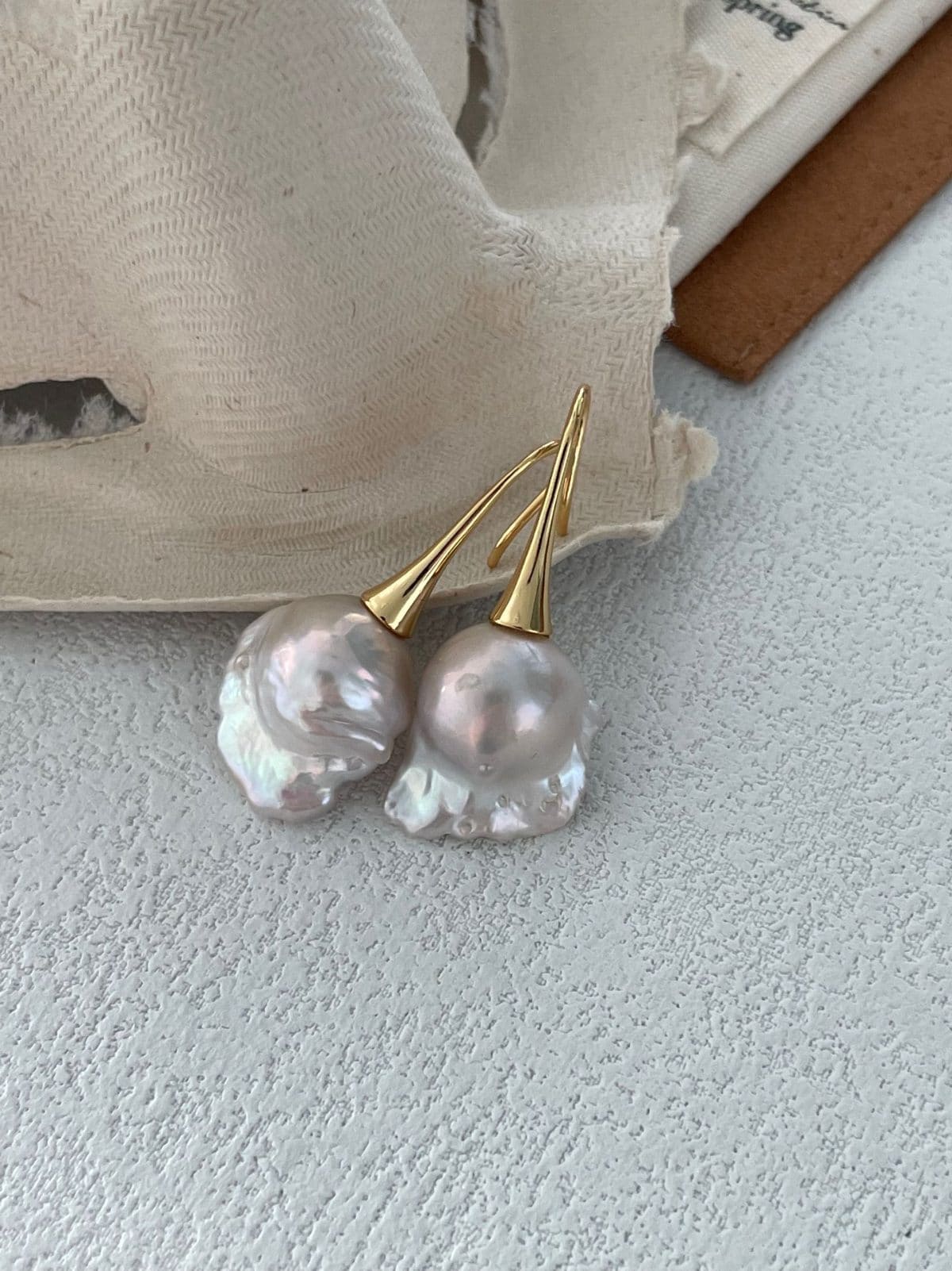 statement large baroque pearl earrings — 18K Gold-Plated Silver Tall Stem Large Baroque Pearl Earrings | PoetPearl handcrafted jewelry