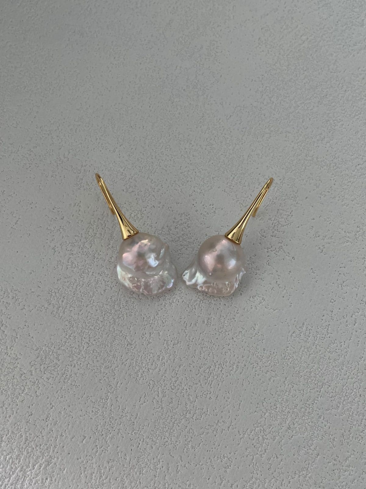 statement large baroque pearl earrings — 18K Gold-Plated Silver Tall Stem Large Baroque Pearl Earrings | PoetPearl handcrafted jewelry