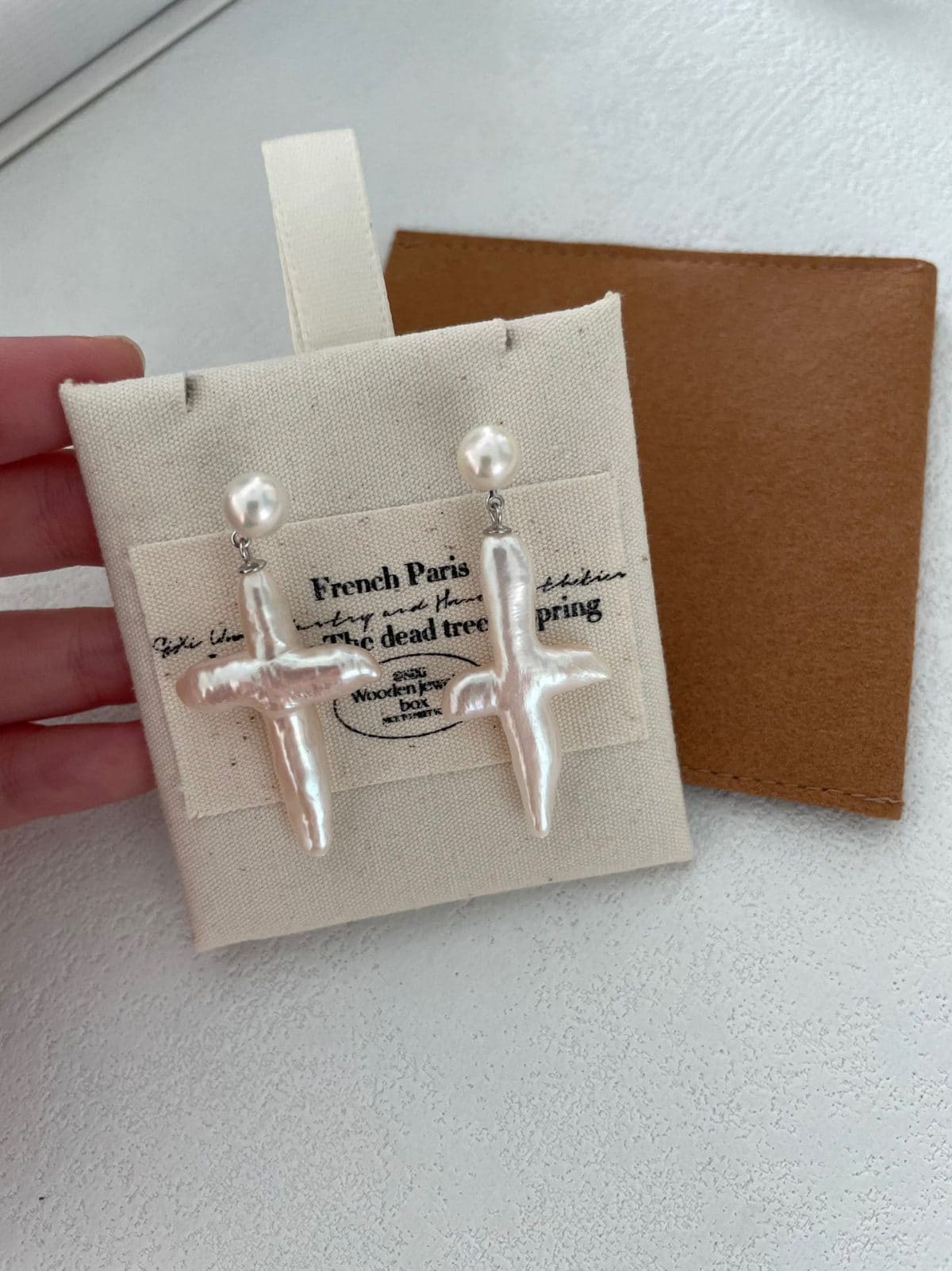 handcrafted baroque pearl gift earrings — Sterling Silver Cross Pearl Drop Earrings | PoetPearl handcrafted jewelry
