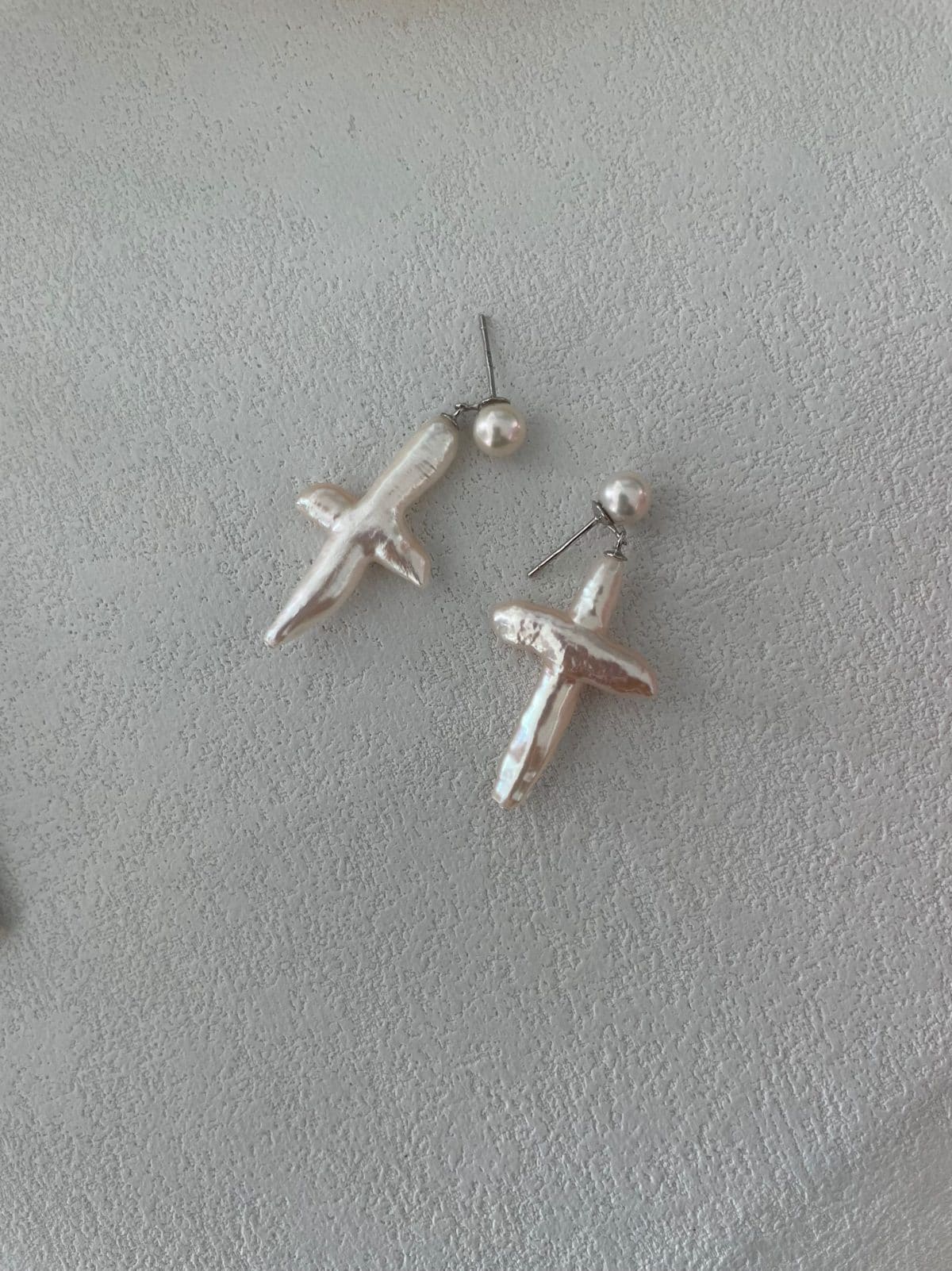 handcrafted baroque pearl gift earrings — Sterling Silver Cross Pearl Drop Earrings | PoetPearl handcrafted jewelry