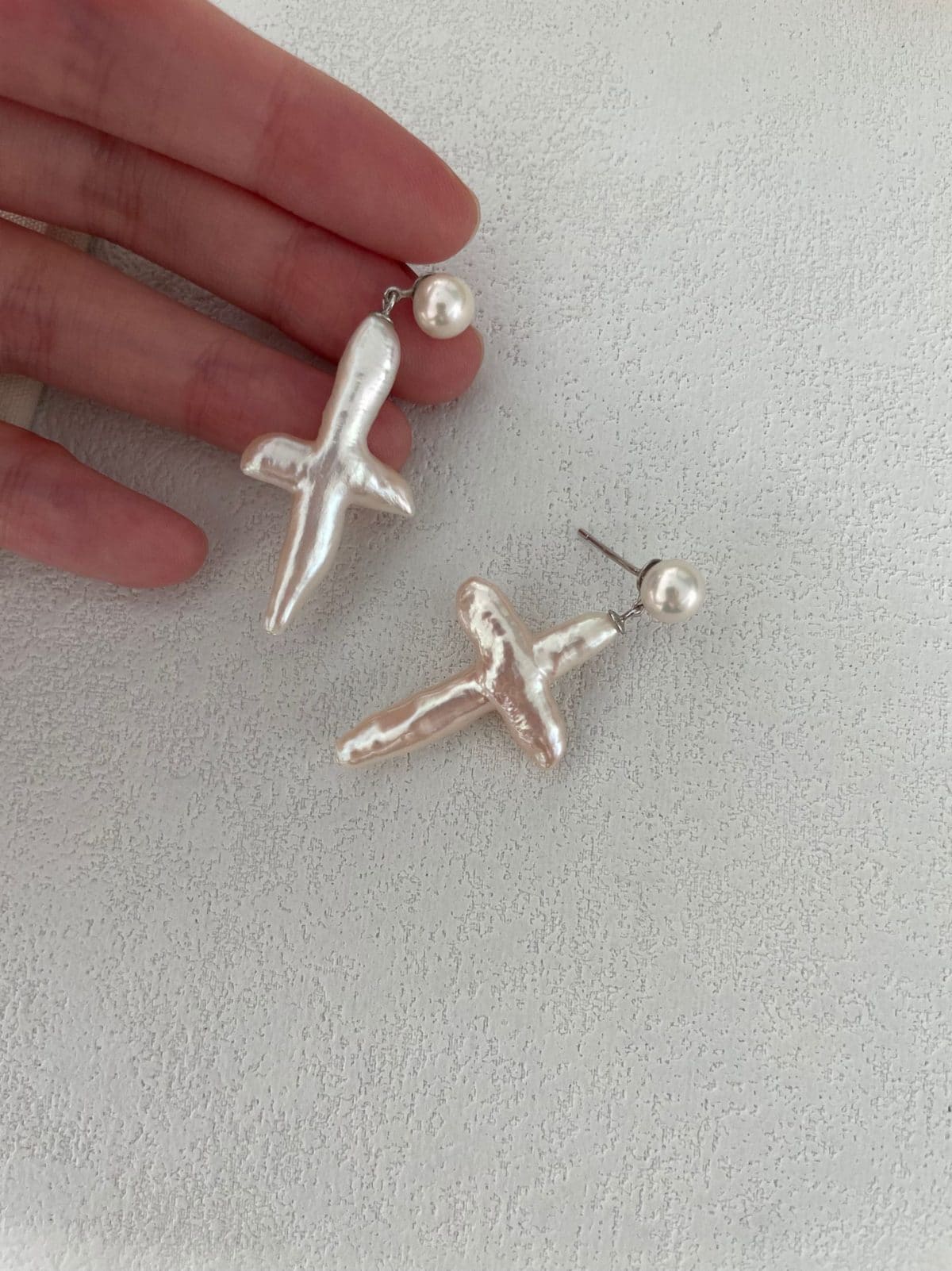 handcrafted baroque pearl gift earrings — Sterling Silver Cross Pearl Drop Earrings | PoetPearl handcrafted jewelry