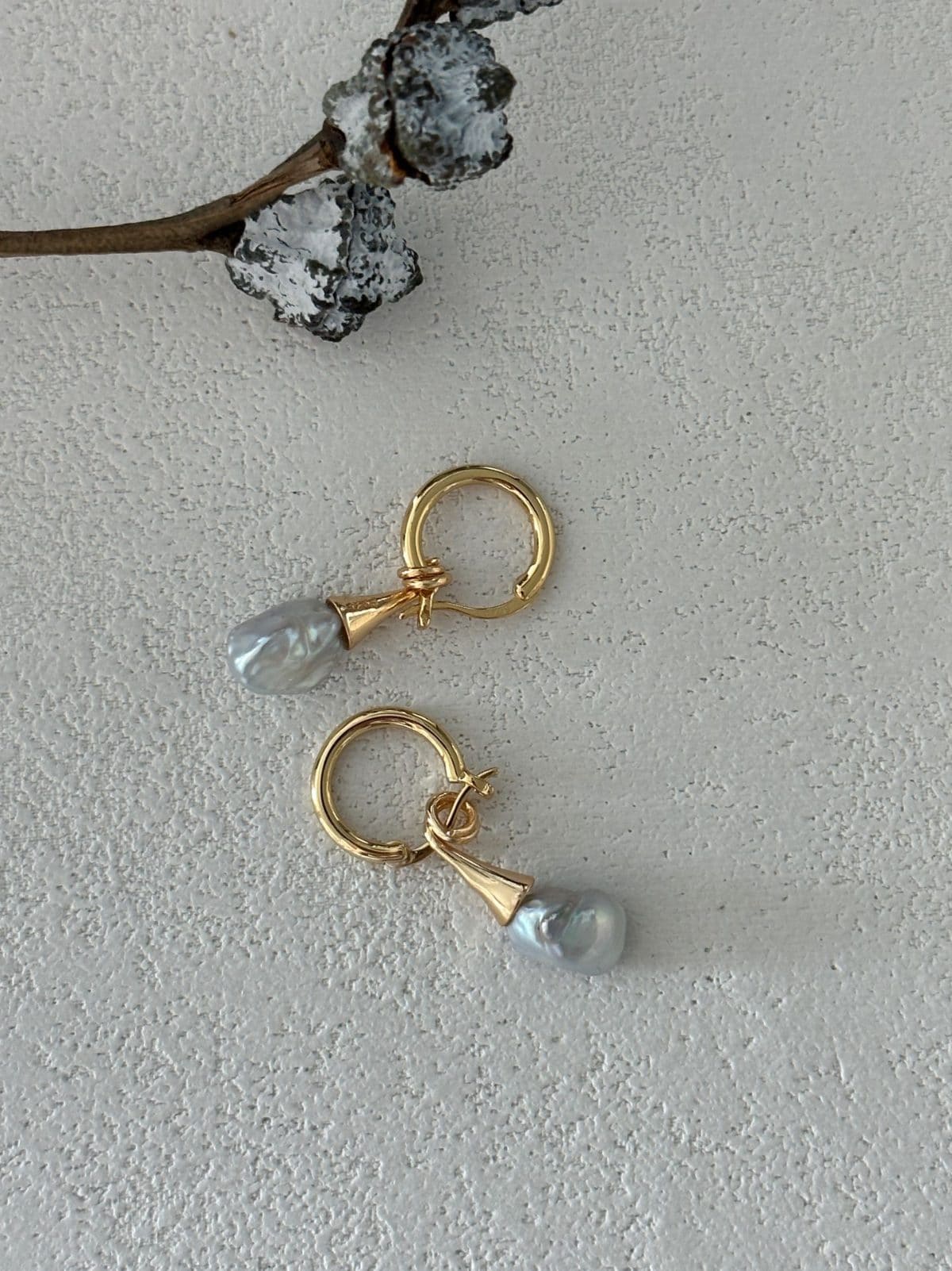 minimalist baroque pearl earrings — 18K Gold-Plated Silver Moustache Baroque Pearl Drop Earrings | PoetPearl handcrafted jewelry