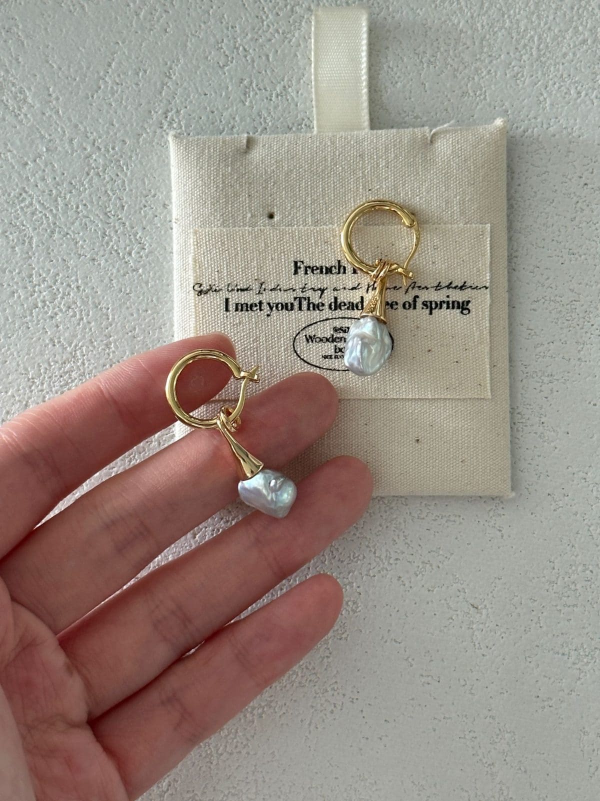 minimalist baroque pearl earrings — 18K Gold-Plated Silver Moustache Baroque Pearl Drop Earrings | PoetPearl handcrafted jewelry
