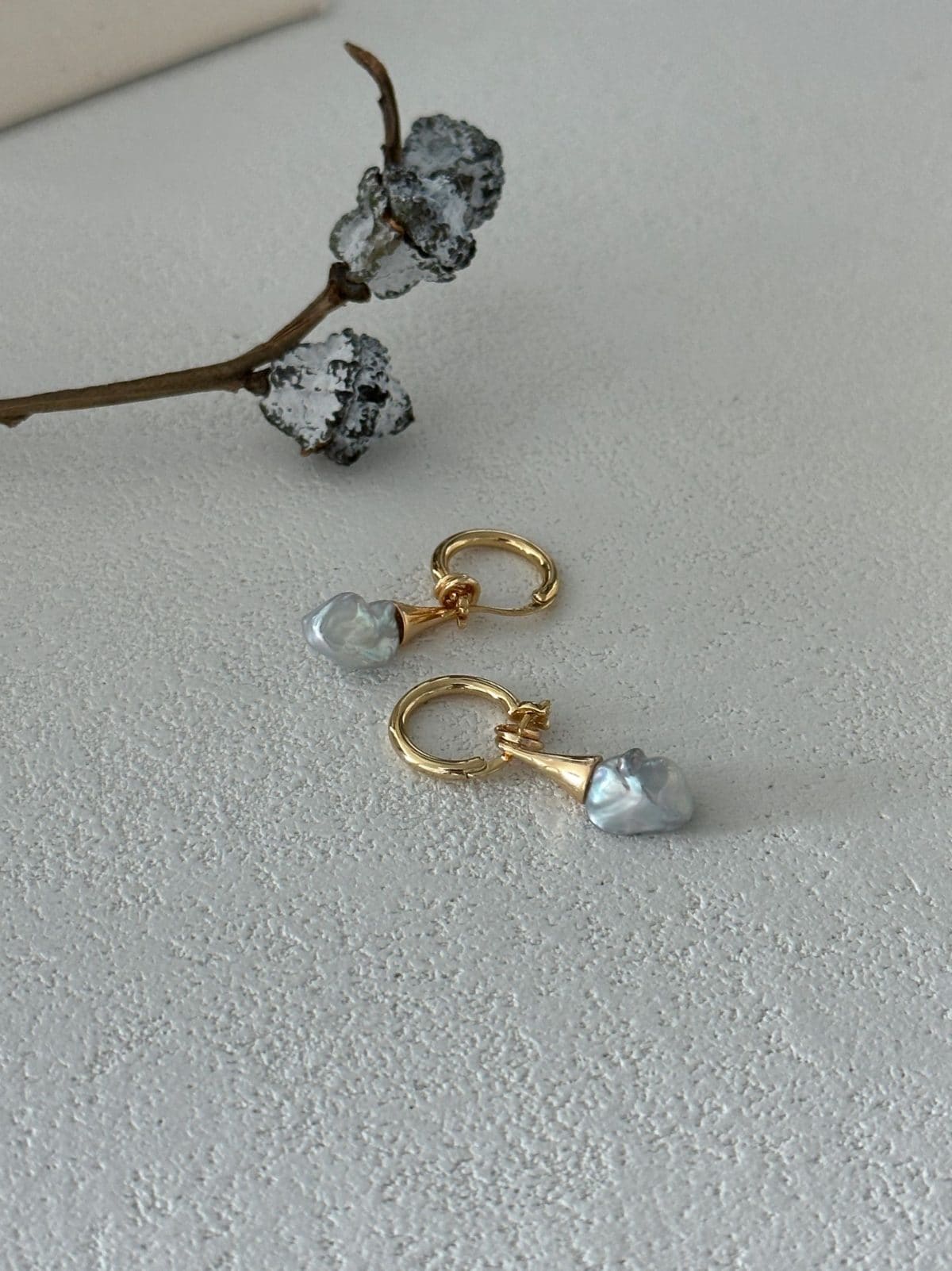 minimalist baroque pearl earrings — 18K Gold-Plated Silver Moustache Baroque Pearl Drop Earrings | PoetPearl handcrafted jewelry