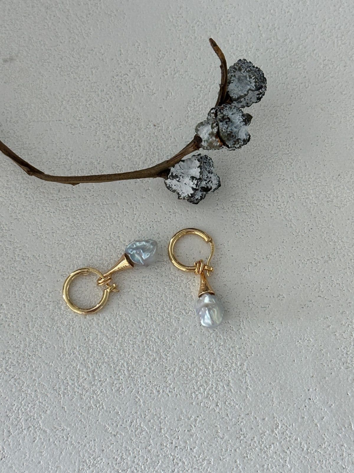 minimalist baroque pearl earrings — 18K Gold-Plated Silver Moustache Baroque Pearl Drop Earrings | PoetPearl handcrafted jewelry