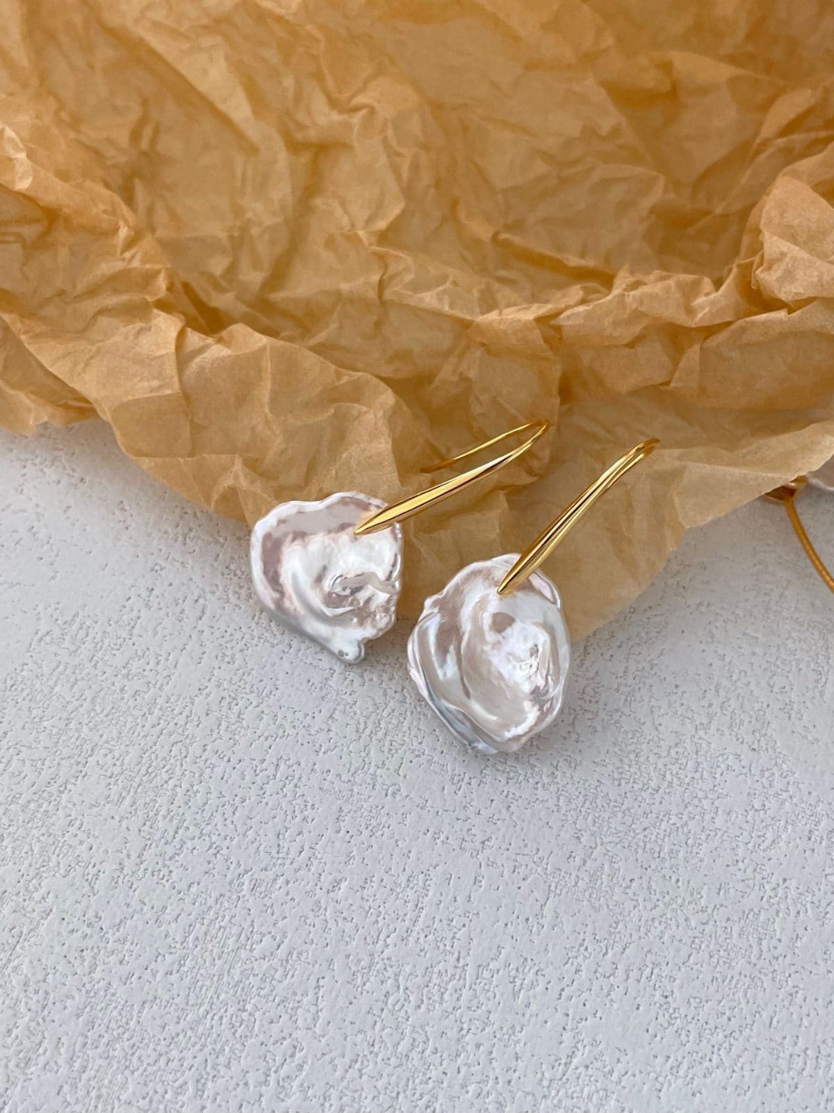 statement large baroque pearl earrings — 18K Gold-Plated Silver Tall Stem Petal Pearl Earrings | PoetPearl handcrafted jewelry