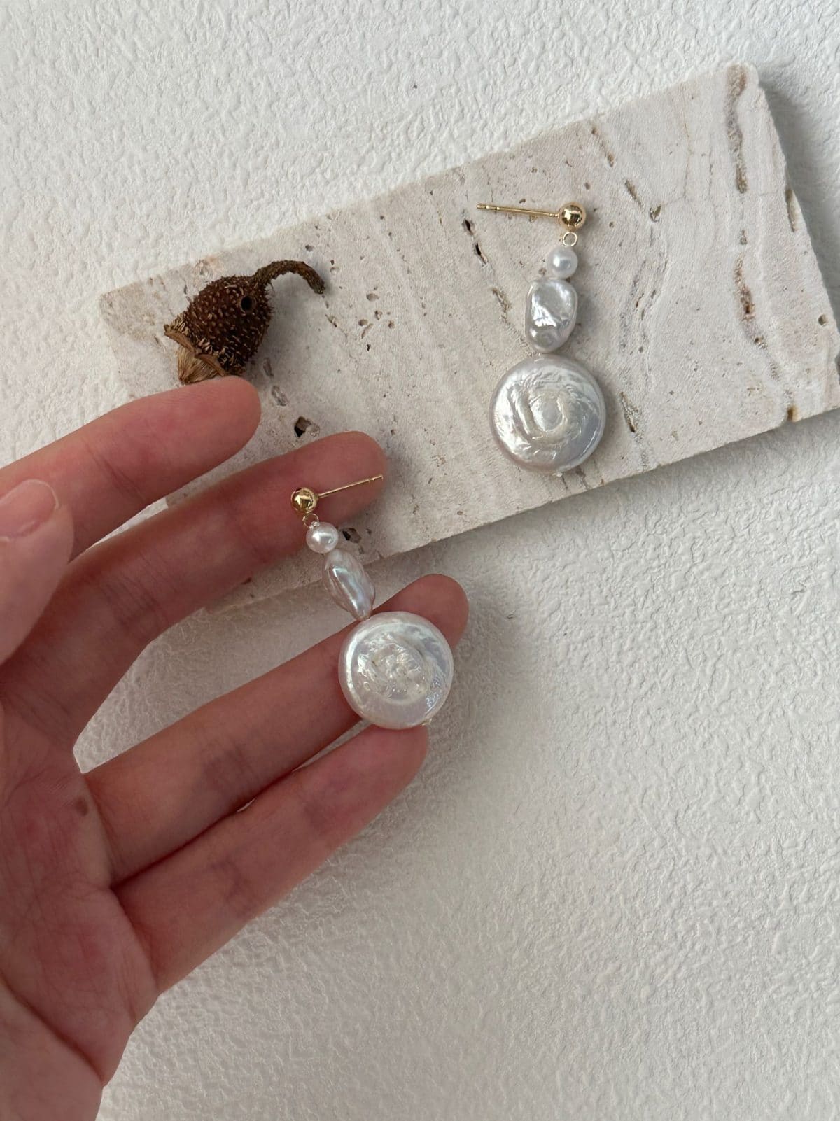 handcrafted baroque pearl gift earrings — 14K Gold-Filled Sun & Moon Teardrop Baroque Pearl Earrings | PoetPearl handcrafted jewelry