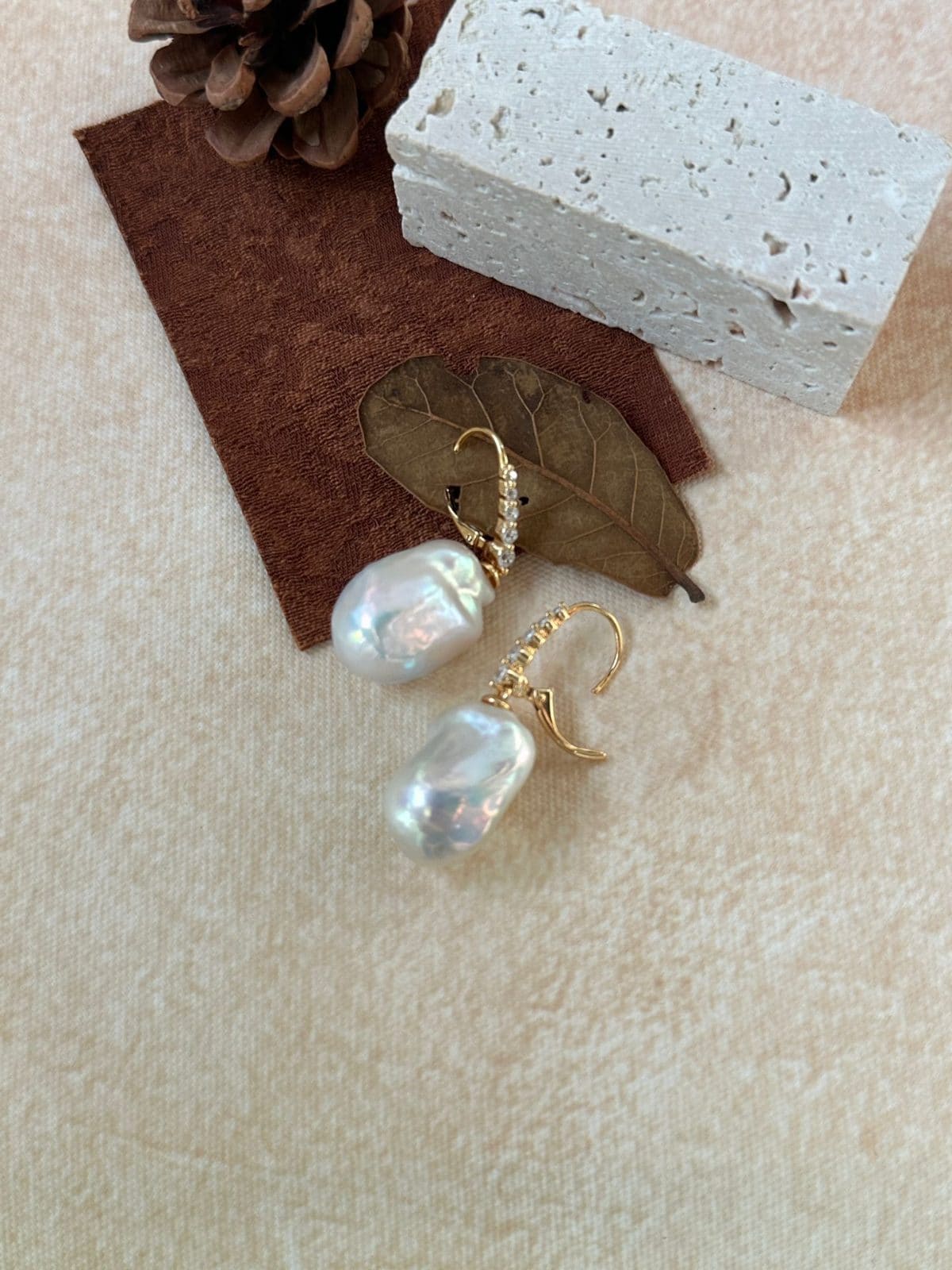 minimalist baroque pearl earrings — 18K Gold-Plated Silver Linear Zircon Long Baroque Pearl Earrings | PoetPearl handcrafted jewelry
