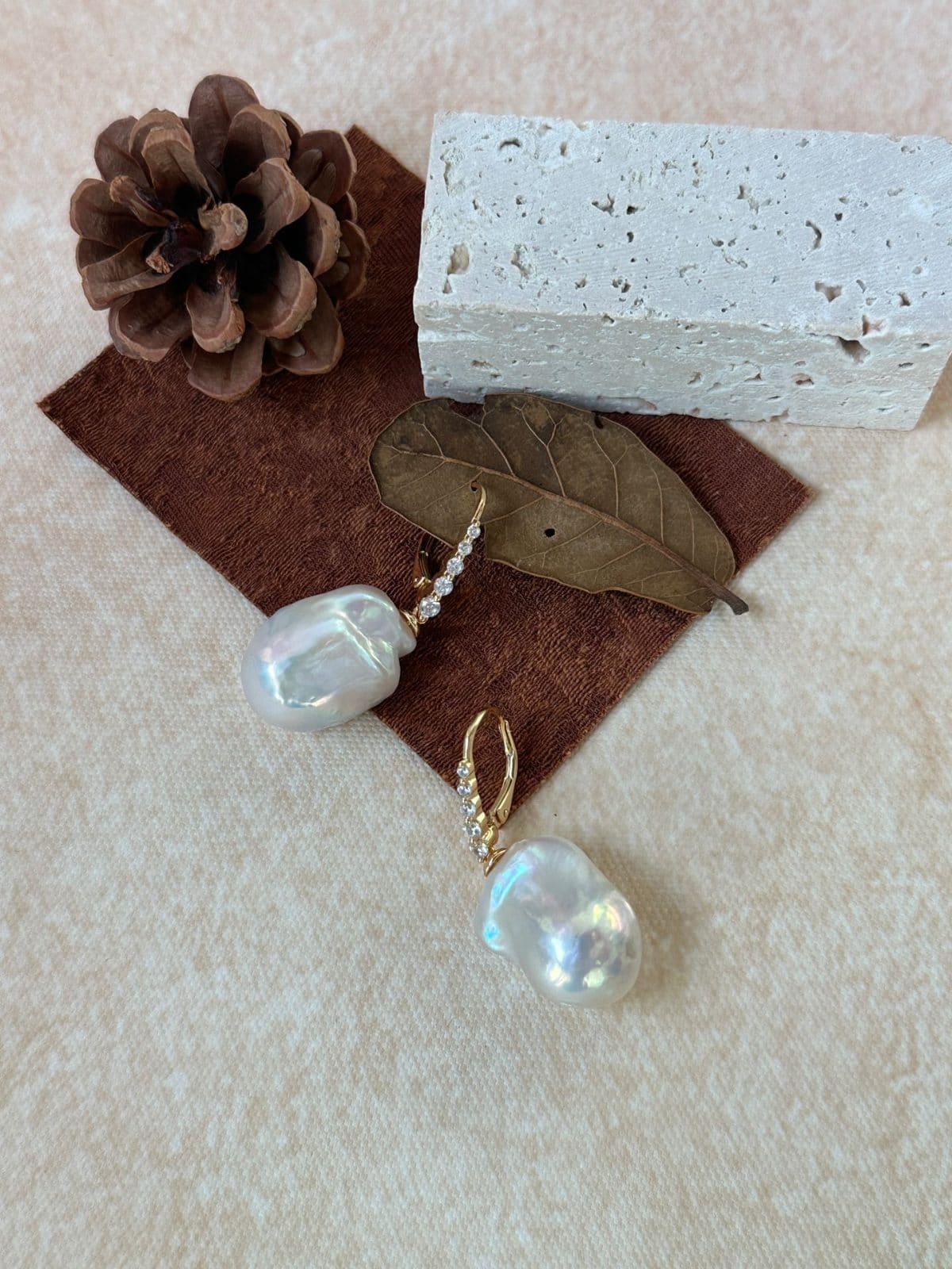 minimalist baroque pearl earrings — 18K Gold-Plated Silver Linear Zircon Long Baroque Pearl Earrings | PoetPearl handcrafted jewelry