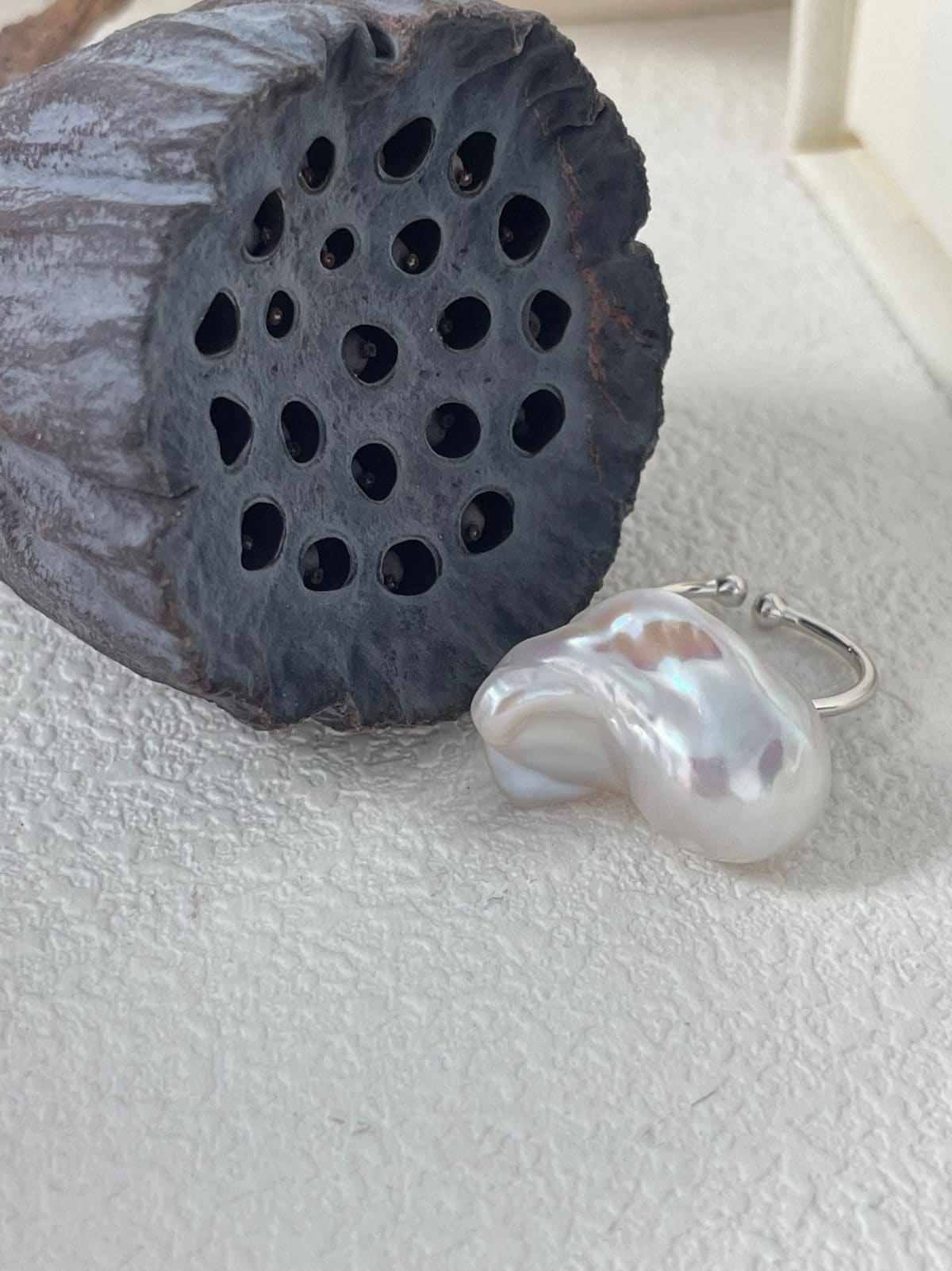 statement large baroque pearl rings — Sterling Silver Large Baroque Pearl Ring | PoetPearl handcrafted jewelry