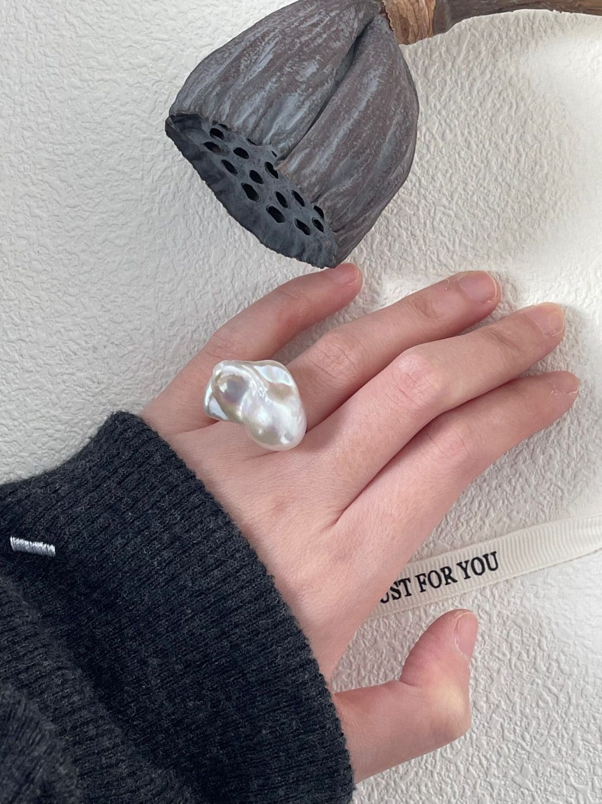 statement large baroque pearl rings — Sterling Silver Large Baroque Pearl Ring | PoetPearl handcrafted jewelry