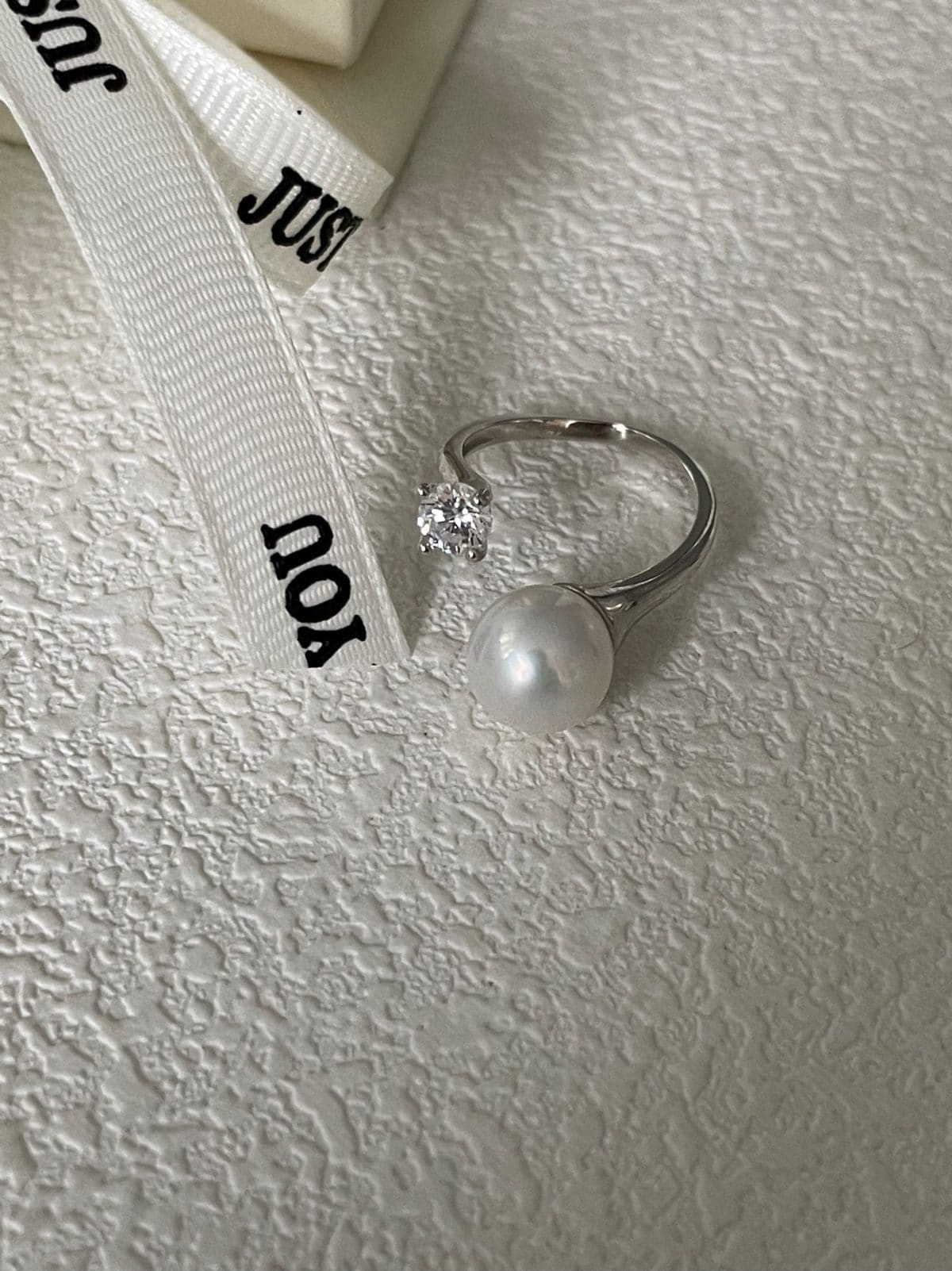delicate freshwater pearl rings — Sterling Silver 8-9mm Round Pearl & Zircon Open Ring | PoetPearl handcrafted jewelry