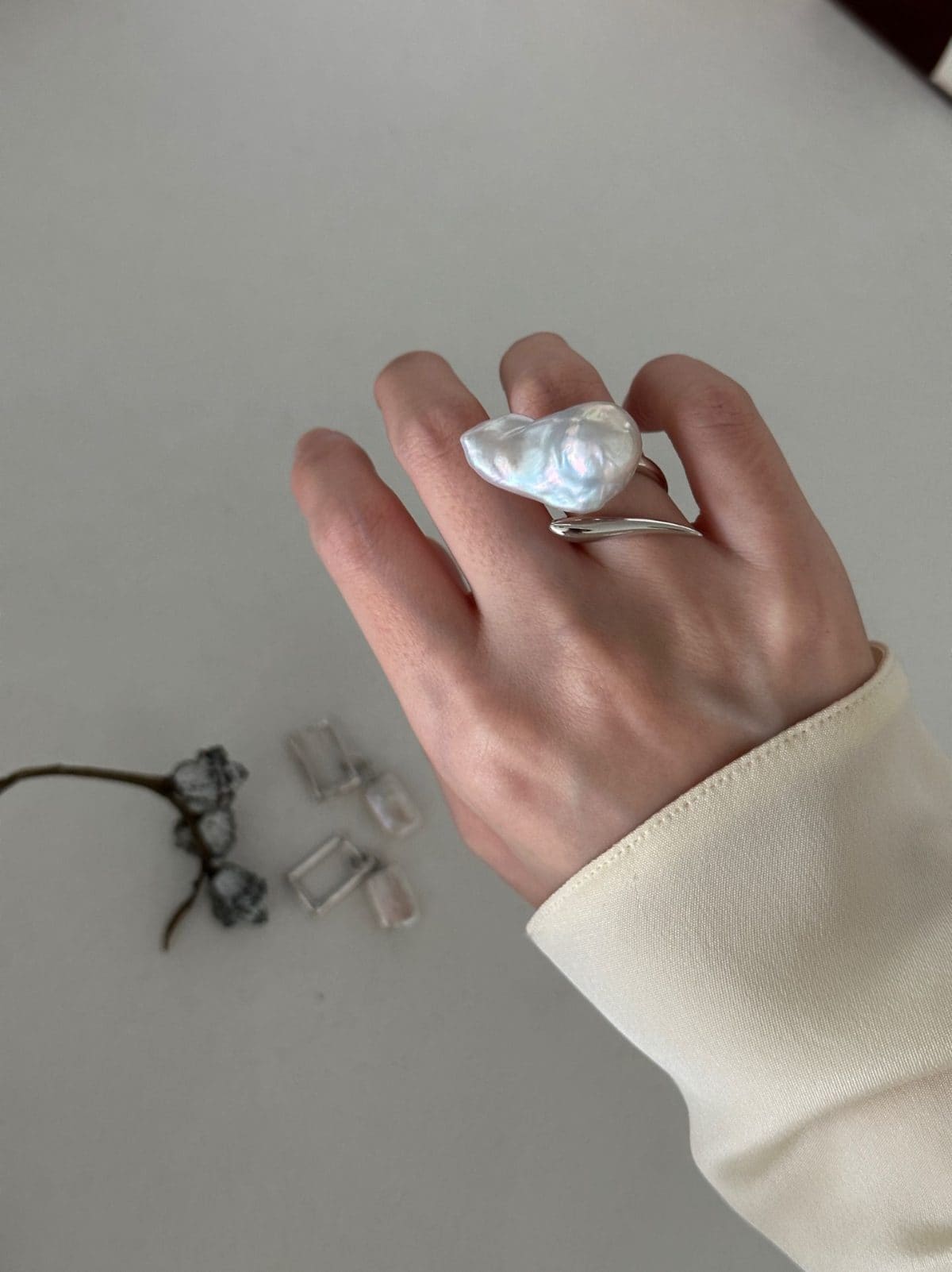 statement large baroque pearl rings — Sterling Silver Dagger Large Baroque Pearl Ring | PoetPearl handcrafted jewelry