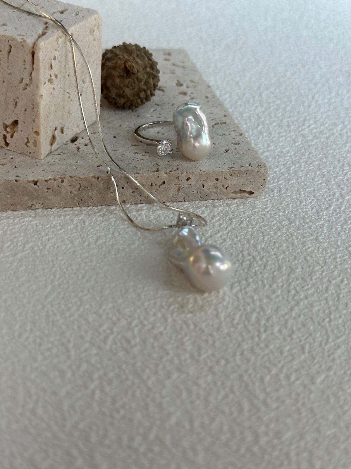 delicate freshwater pearl rings — Sterling Silver Silvery-Blue Small Baroque Pearl & Zircon Ring | PoetPearl handcrafted jewelry