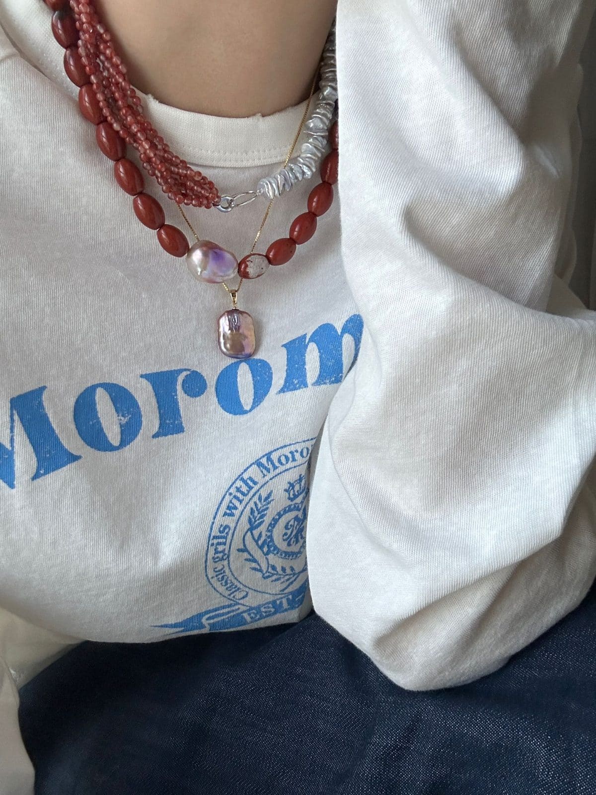 natural gemstone and baroque pearl necklaces — Red Natural Stone Baroque Pearl Necklace | PoetPearl handcrafted jewelry