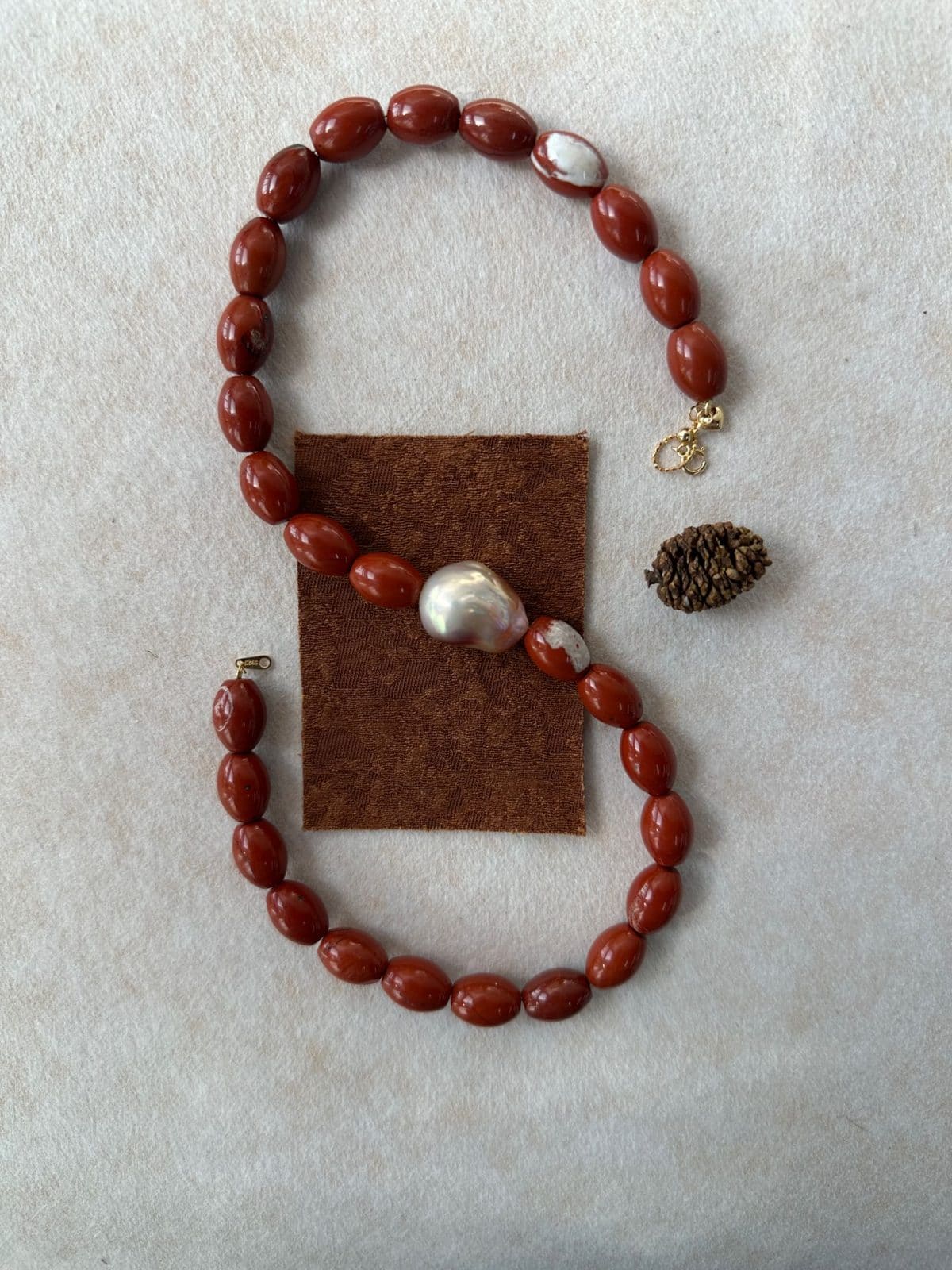 natural gemstone and baroque pearl necklaces — Red Natural Stone Baroque Pearl Necklace | PoetPearl handcrafted jewelry