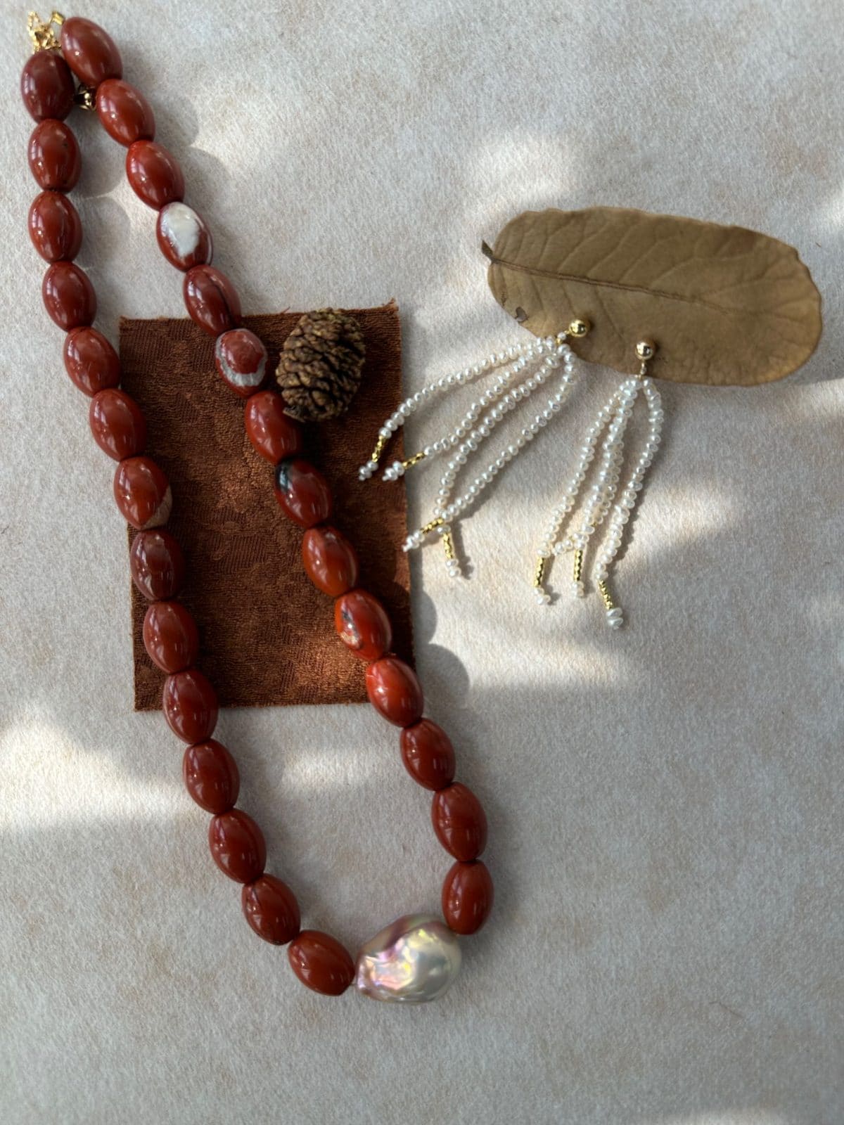natural gemstone and baroque pearl necklaces — Red Natural Stone Baroque Pearl Necklace | PoetPearl handcrafted jewelry