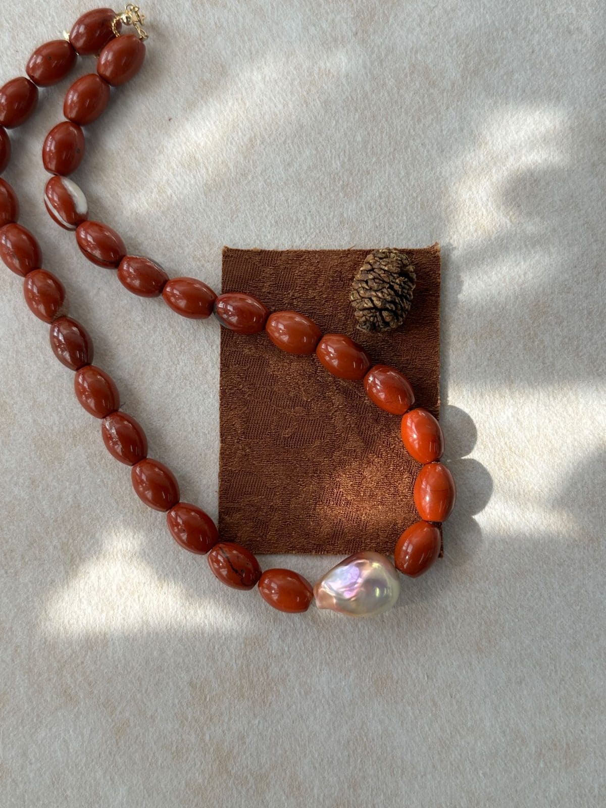 natural gemstone and baroque pearl necklaces — Red Natural Stone Baroque Pearl Necklace | PoetPearl handcrafted jewelry