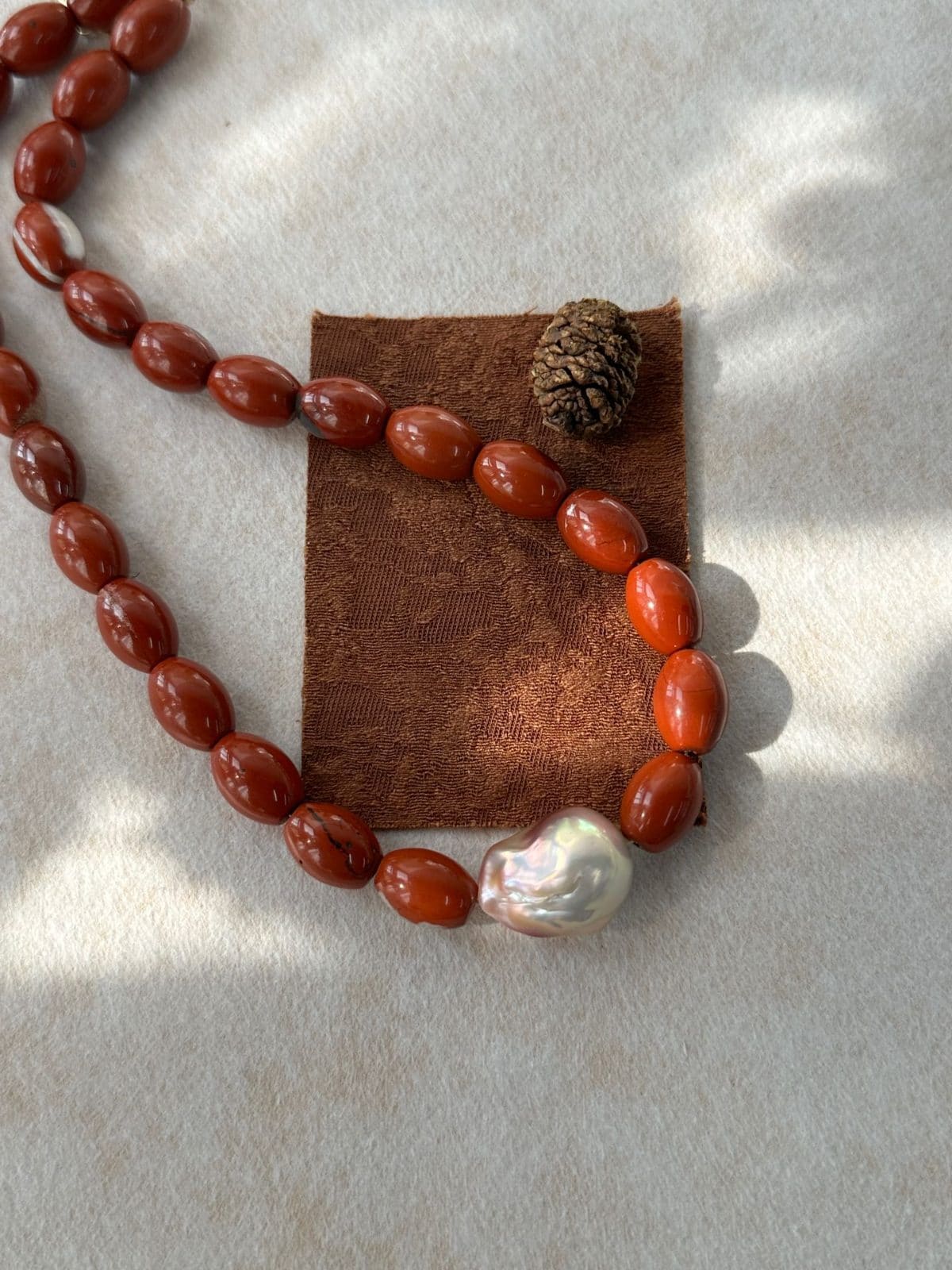 natural gemstone and baroque pearl necklaces — Red Natural Stone  Baroque Pearl Necklace | PoetPearl handcrafted jewelry