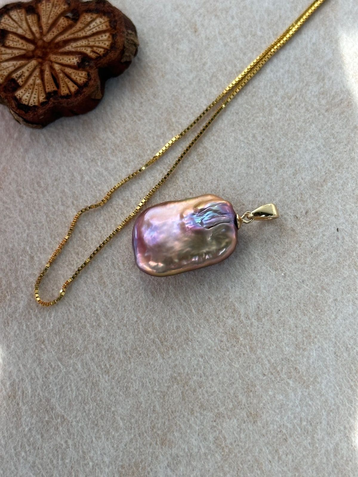 minimalist baroque pearl necklaces — Iridescent Square Baroque Pearl Necklace | PoetPearl handcrafted jewelry