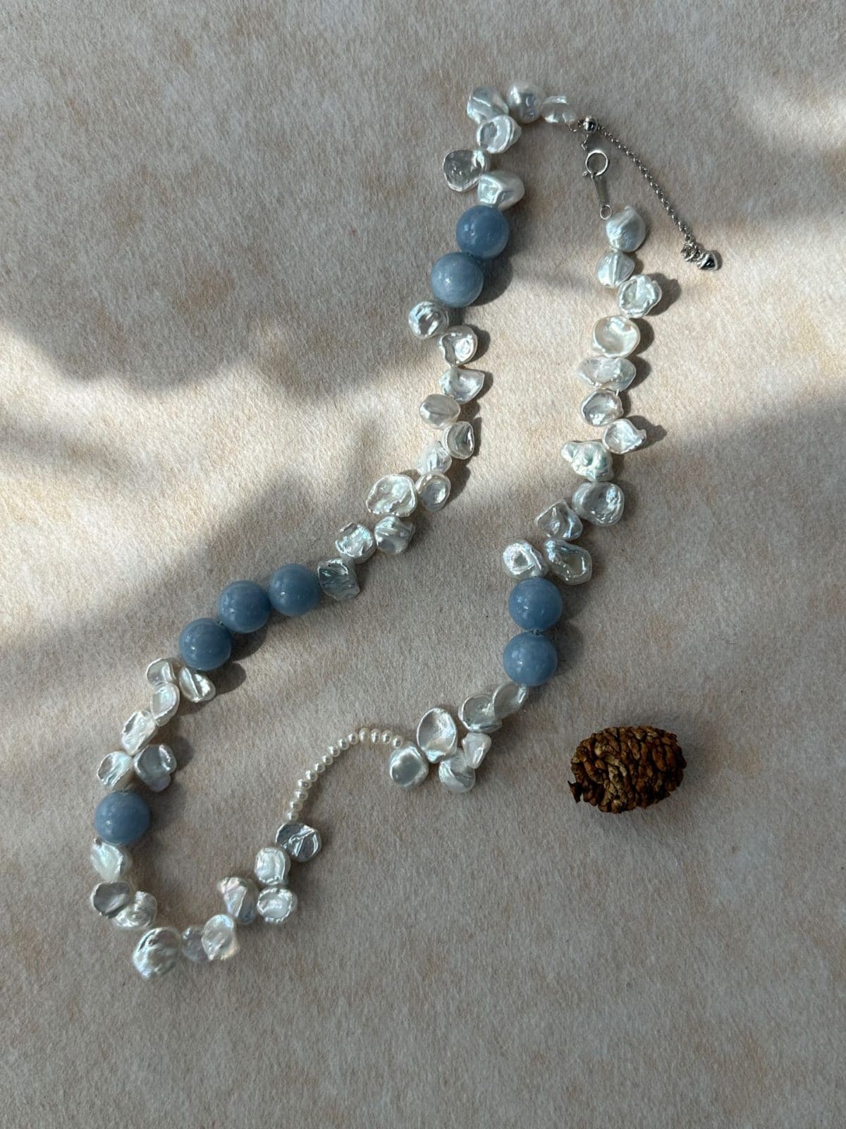 natural gemstone and baroque pearl necklaces — Blue Petal Stone & Keshi Pearl Choker Necklace | PoetPearl handcrafted jewelry