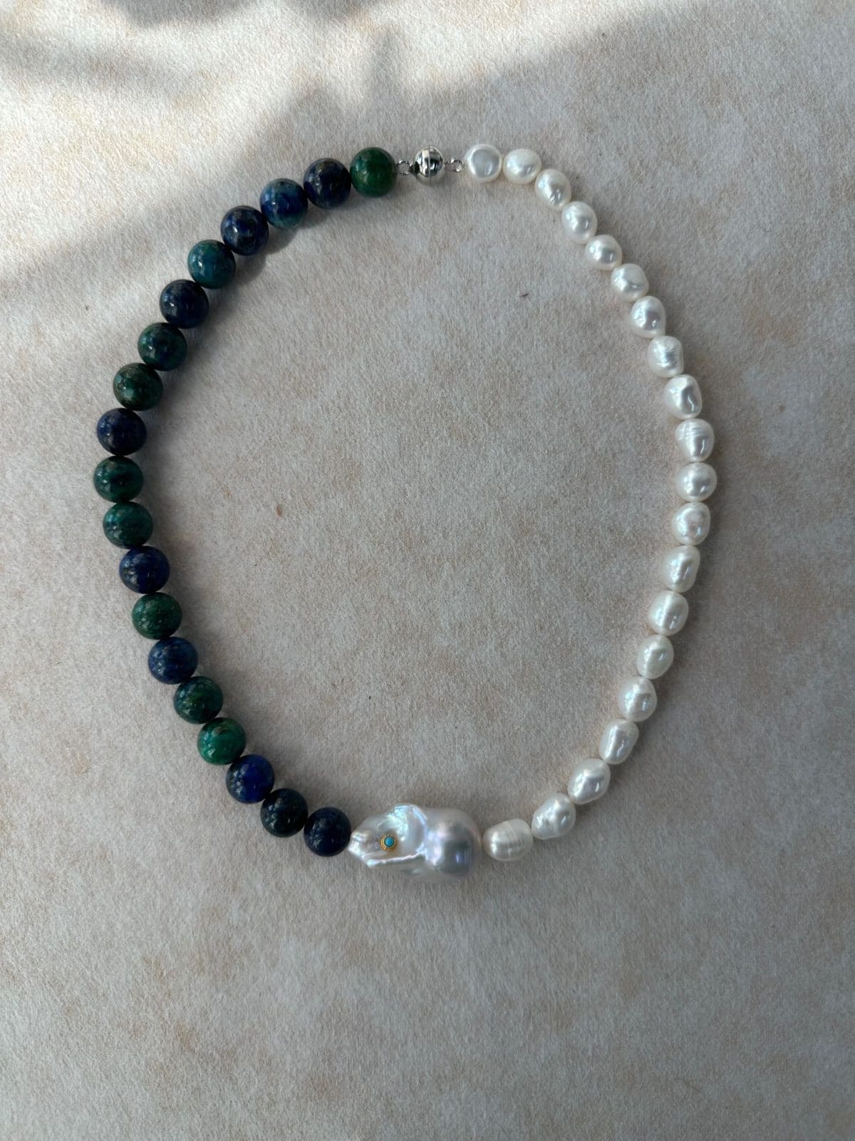 natural gemstone and baroque pearl necklaces — Turquoise & Baroque Pearl Contrast Necklace | PoetPearl handcrafted jewelry