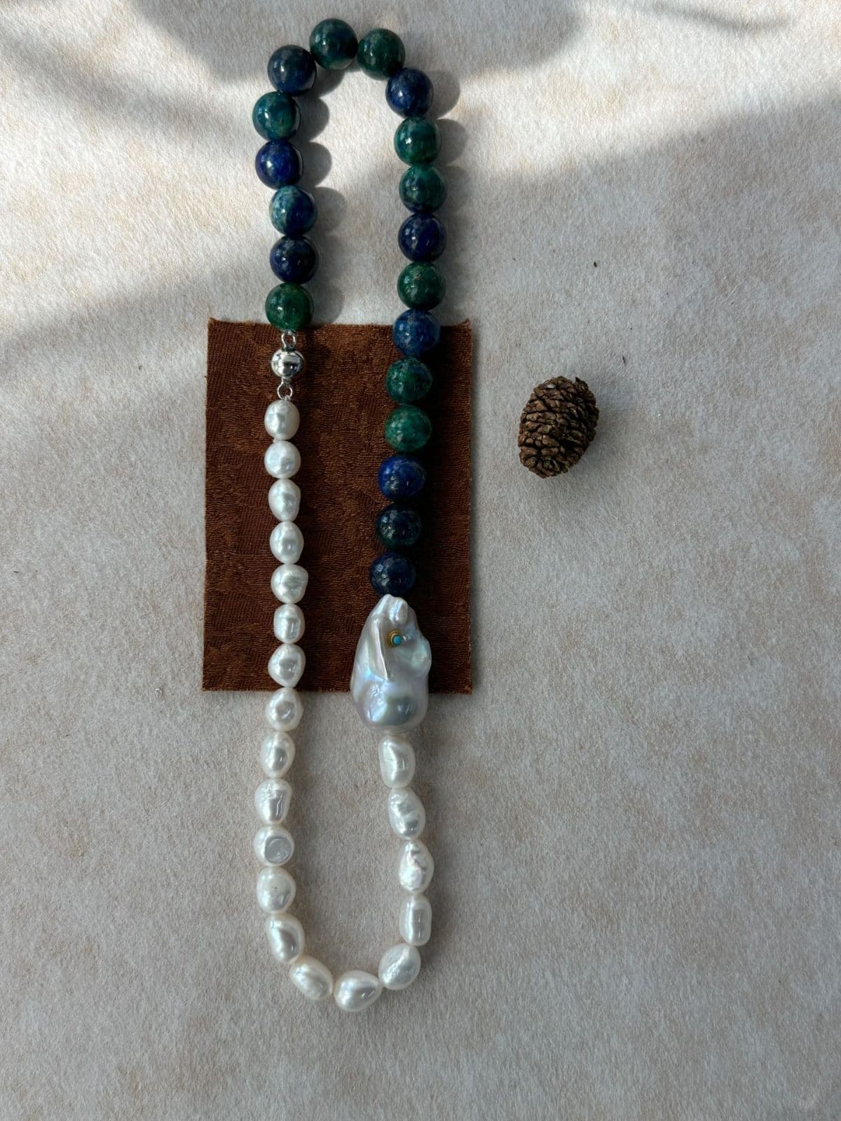 natural gemstone and baroque pearl necklaces — Turquoise & Baroque Pearl Contrast Necklace | PoetPearl handcrafted jewelry