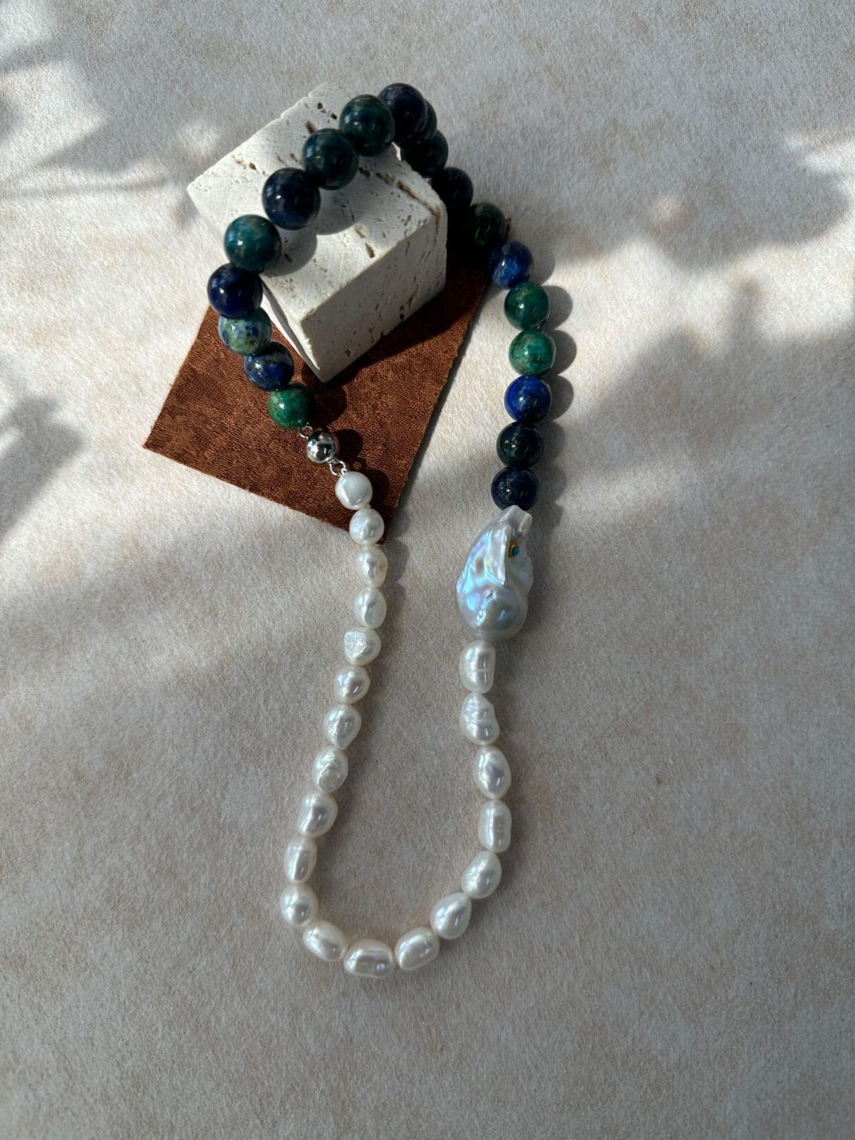 natural gemstone and baroque pearl necklaces — Turquoise & Baroque Pearl Contrast Necklace | PoetPearl handcrafted jewelry