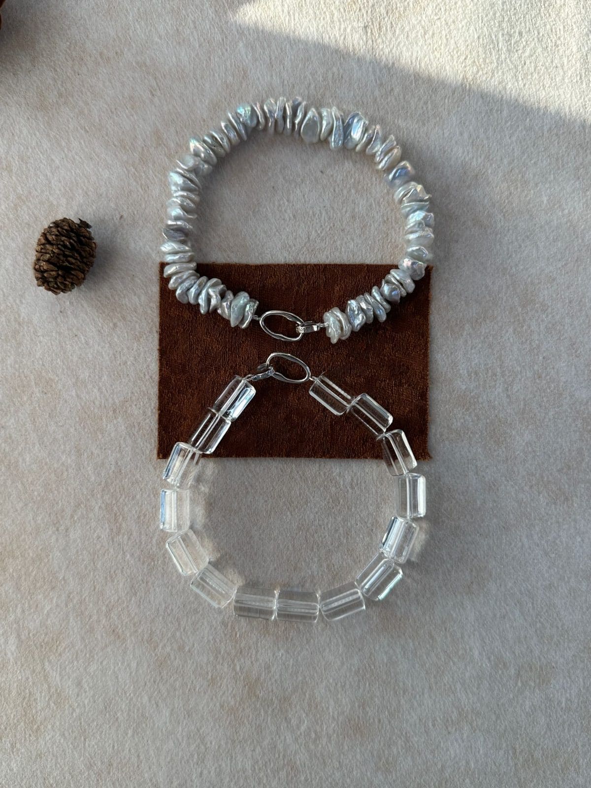 natural gemstone and baroque pearl necklaces — Clear Triangle Crystal & Keshi Pearl Choker Necklace | PoetPearl handcrafted jewelry