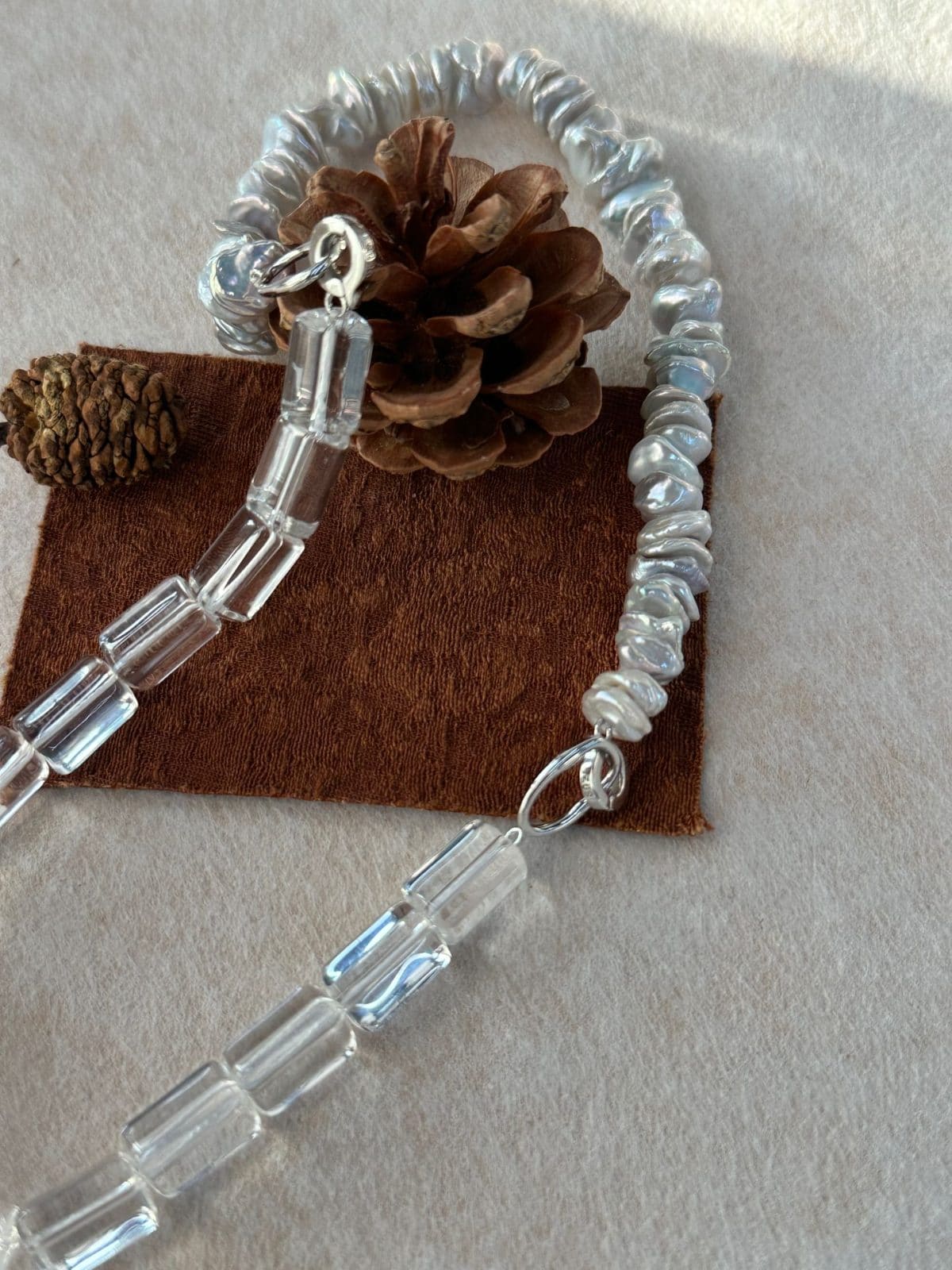 natural gemstone and baroque pearl necklaces — Clear Triangle Crystal & Keshi Pearl Choker Necklace | PoetPearl handcrafted jewelry