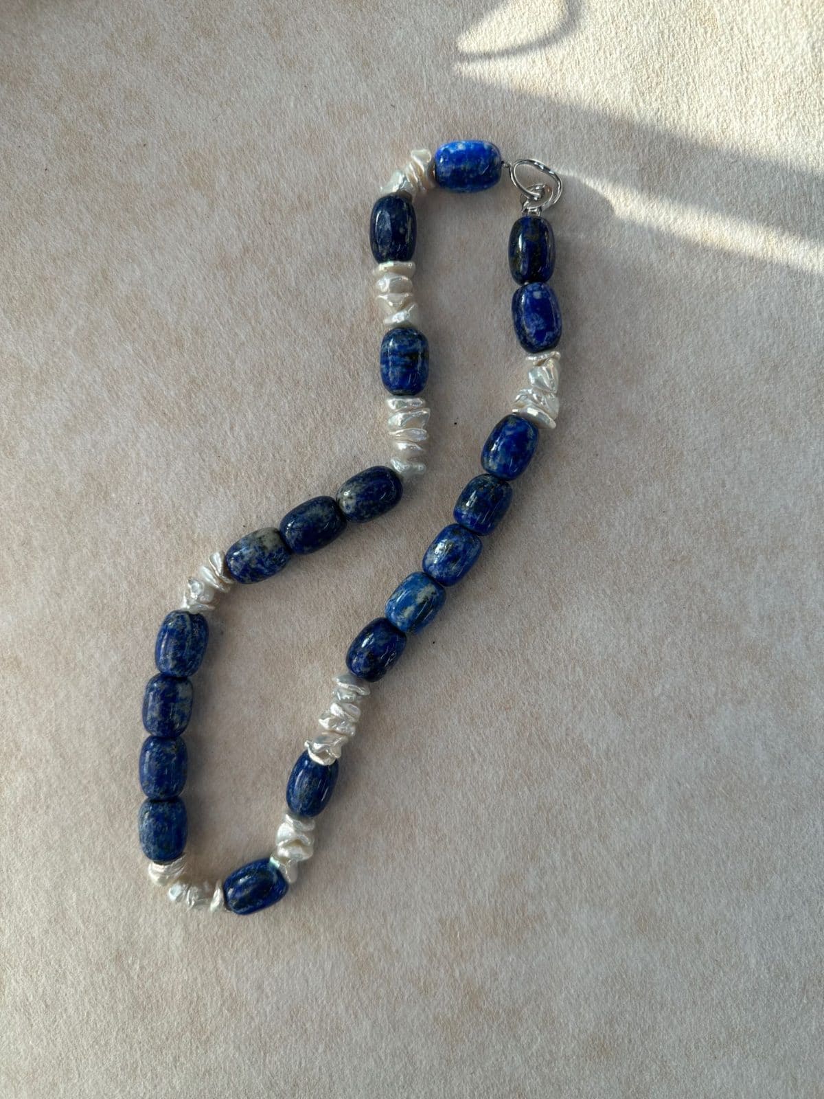 natural gemstone and baroque pearl necklaces — Lapis Lazuli & Keshi Pearl Contrast Necklace | PoetPearl handcrafted jewelry
