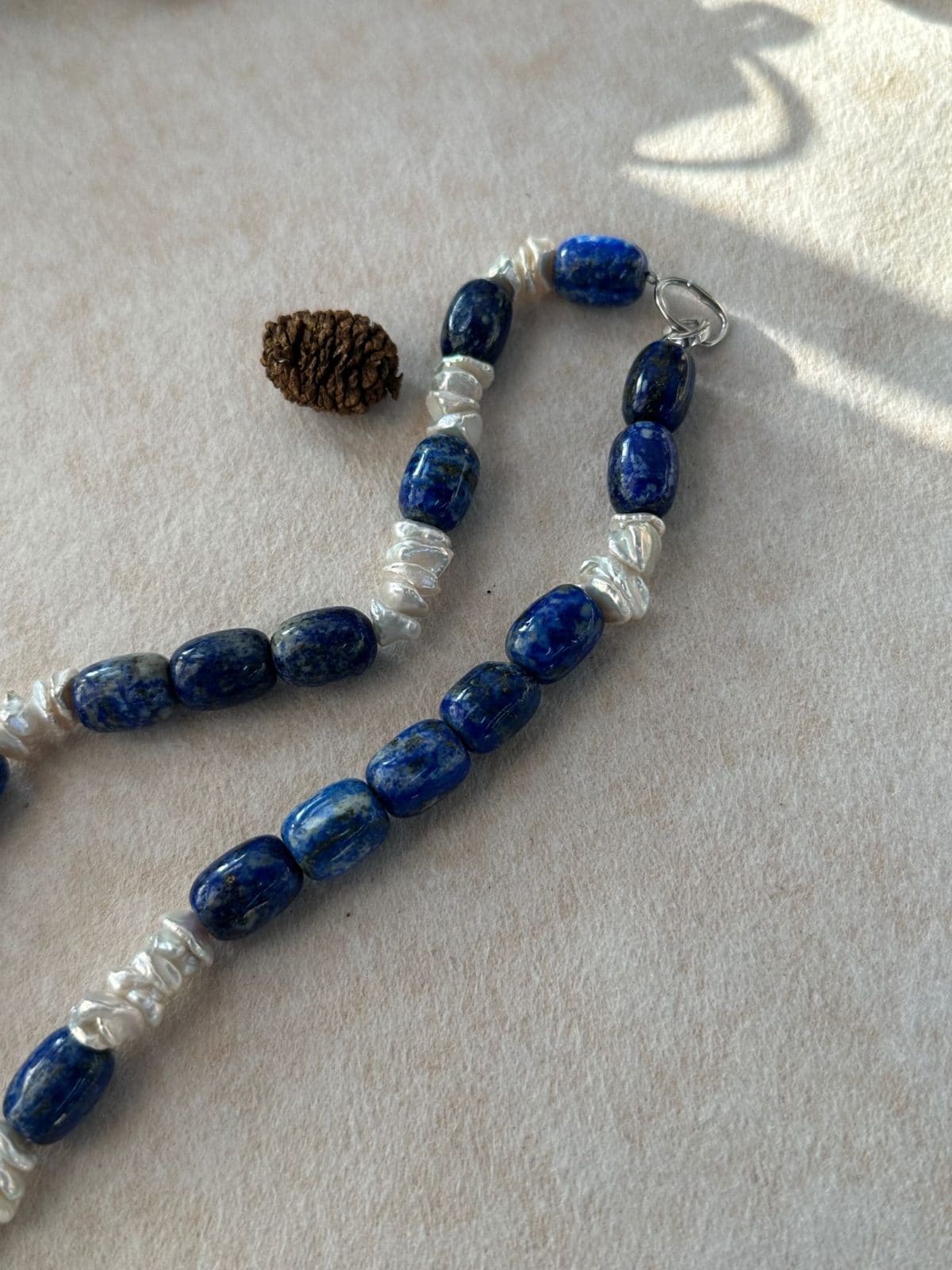 natural gemstone and baroque pearl necklaces — Lapis Lazuli & Keshi Pearl Contrast Necklace | PoetPearl handcrafted jewelry