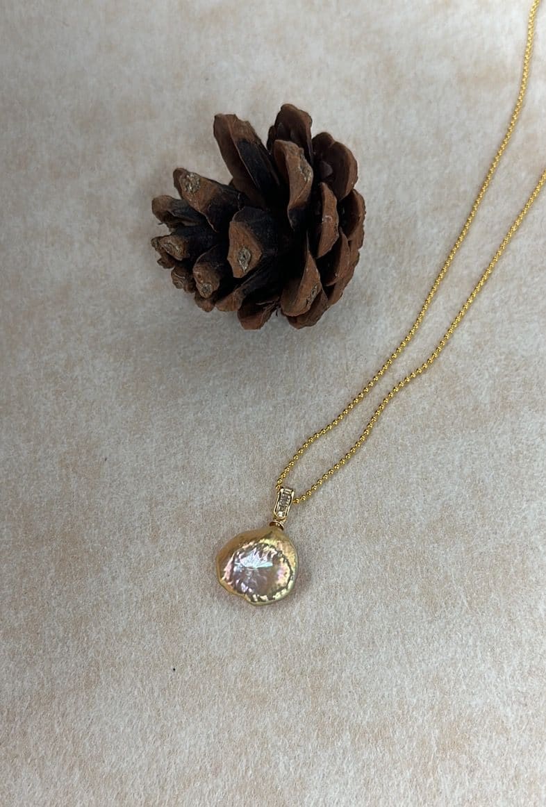 minimalist baroque pearl necklaces — Cute Golden Petal Baroque Pearl Necklace | 18K Gold Plated Beaded Chain | 41cm | PoetPearl handcrafted jewelry