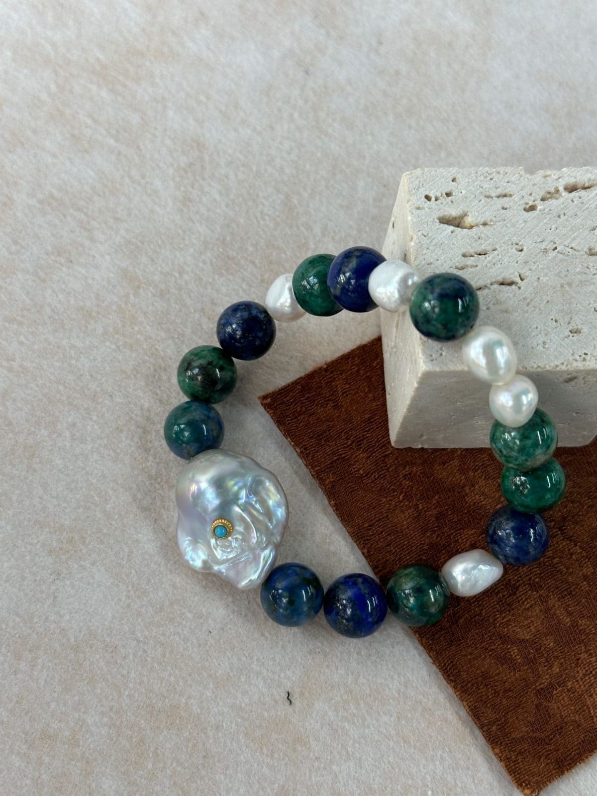 natural gemstone and baroque pearl bracelets — Natural Turquoise & Baroque Pearl Beaded Bracelet | PoetPearl handcrafted jewelry