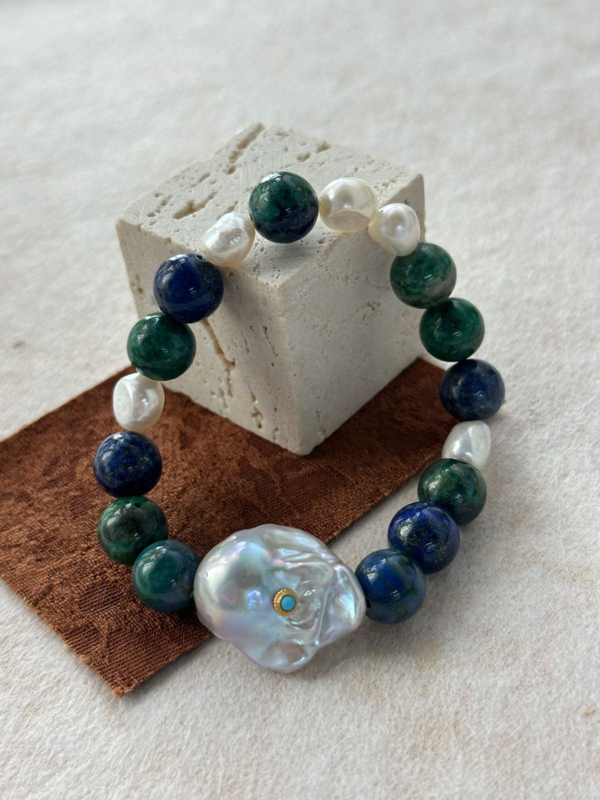 natural gemstone and baroque pearl bracelets — Natural Turquoise & Baroque Pearl Beaded Bracelet | PoetPearl handcrafted jewelry