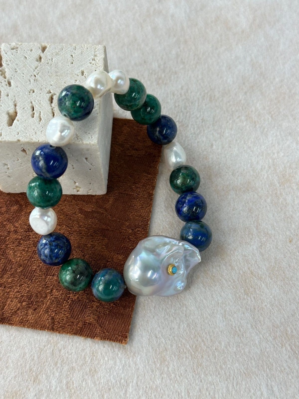 natural gemstone and baroque pearl bracelets — Natural Turquoise & Baroque Pearl Beaded Bracelet | PoetPearl handcrafted jewelry