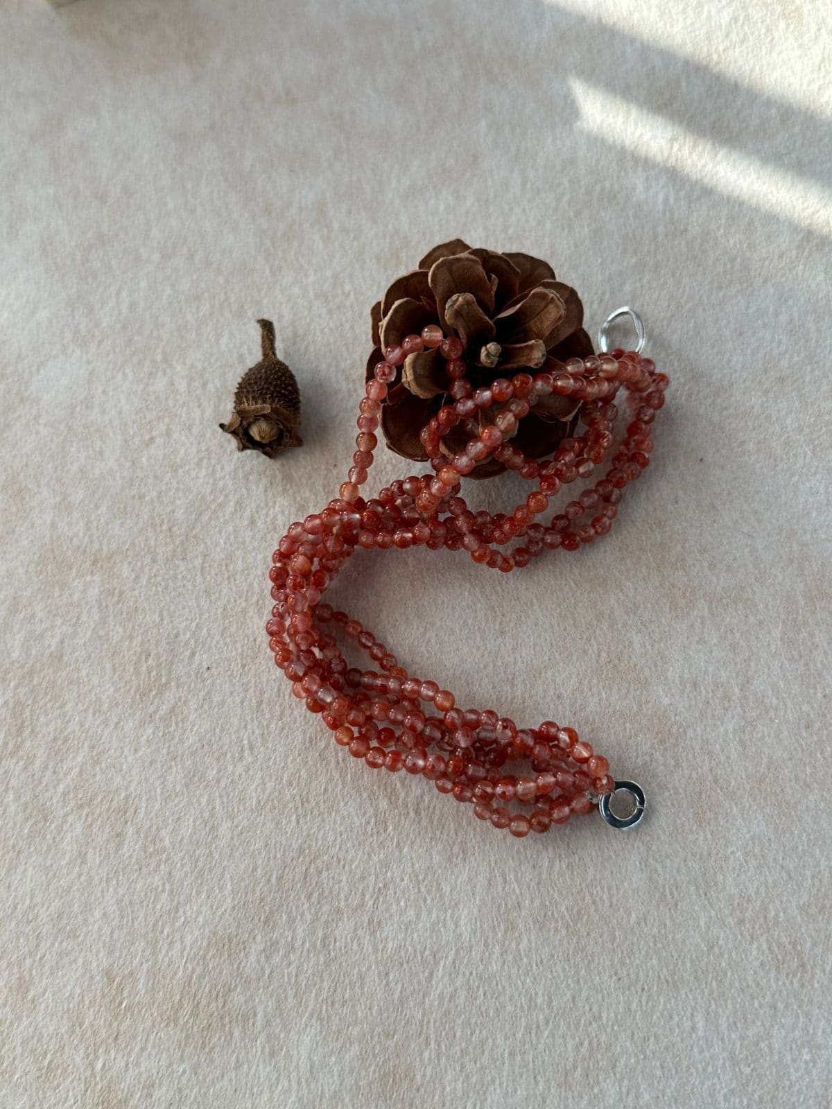 natural gemstone and baroque pearl bracelets — Natural South Red Agate Multi-Strand Bracelet | PoetPearl handcrafted jewelry