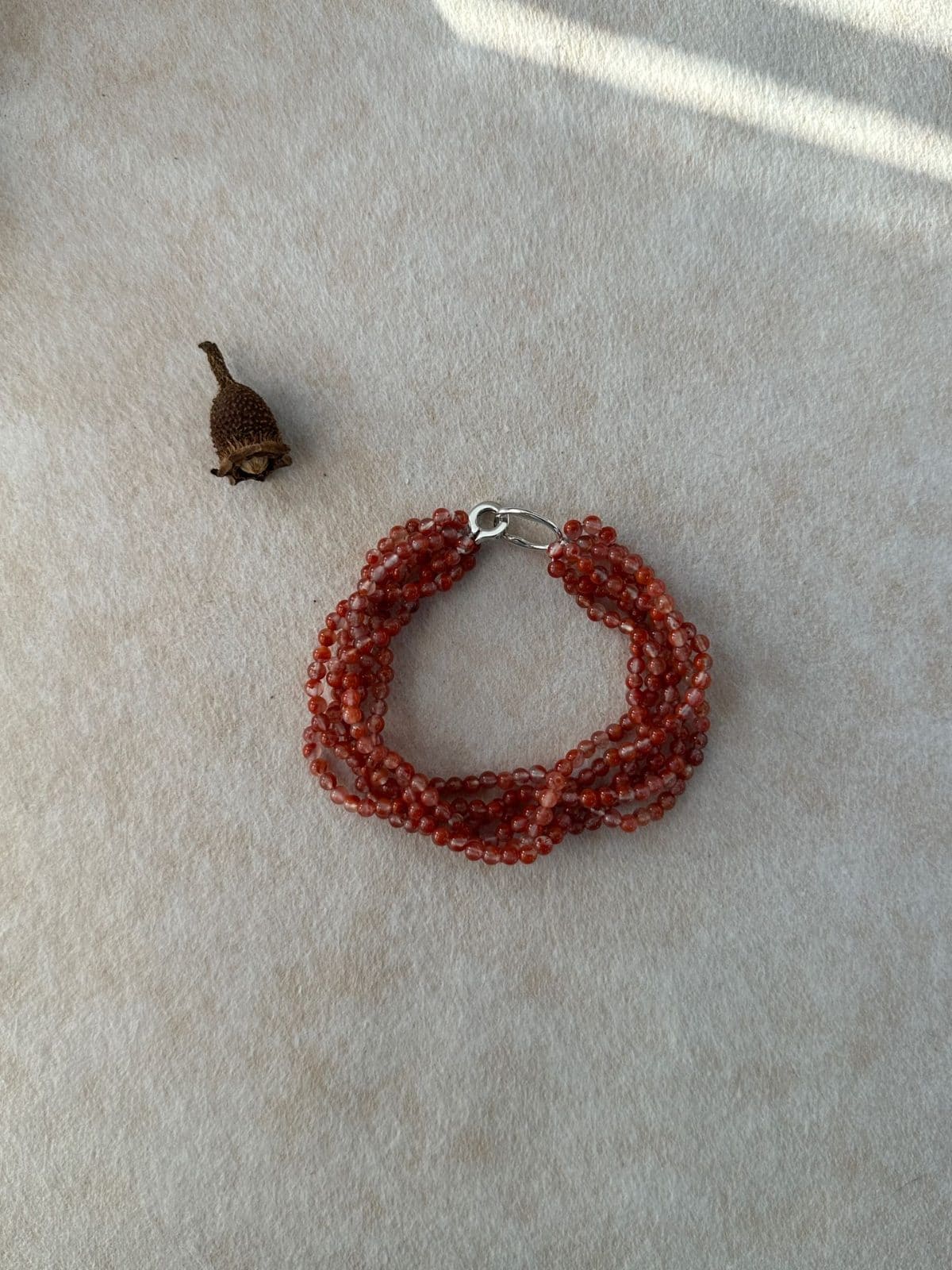 natural gemstone and baroque pearl bracelets — Natural South Red Agate Multi-Strand Bracelet | PoetPearl handcrafted jewelry