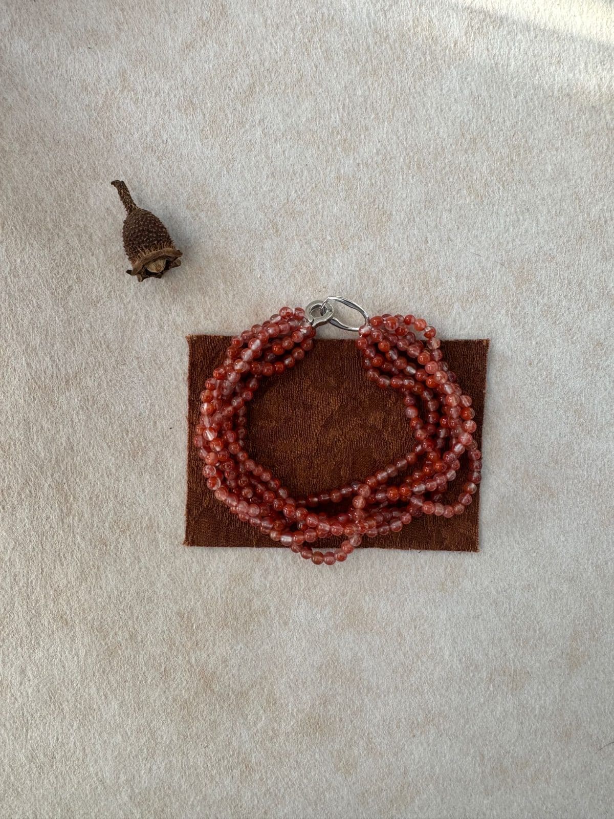 natural gemstone and baroque pearl bracelets — Natural South Red Agate Multi-Strand Bracelet | PoetPearl handcrafted jewelry