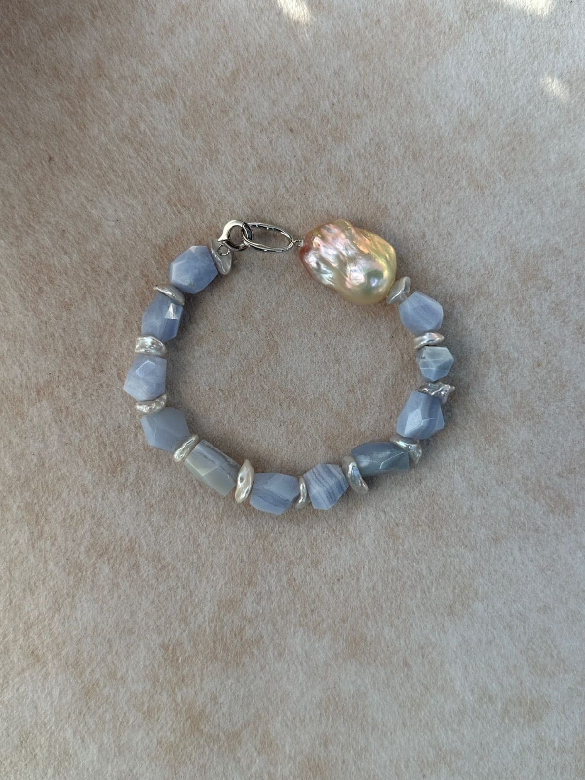 natural gemstone and baroque pearl bracelets — Iridescent Purple-Blue Baroque Pearl Bracelet | PoetPearl handcrafted jewelry