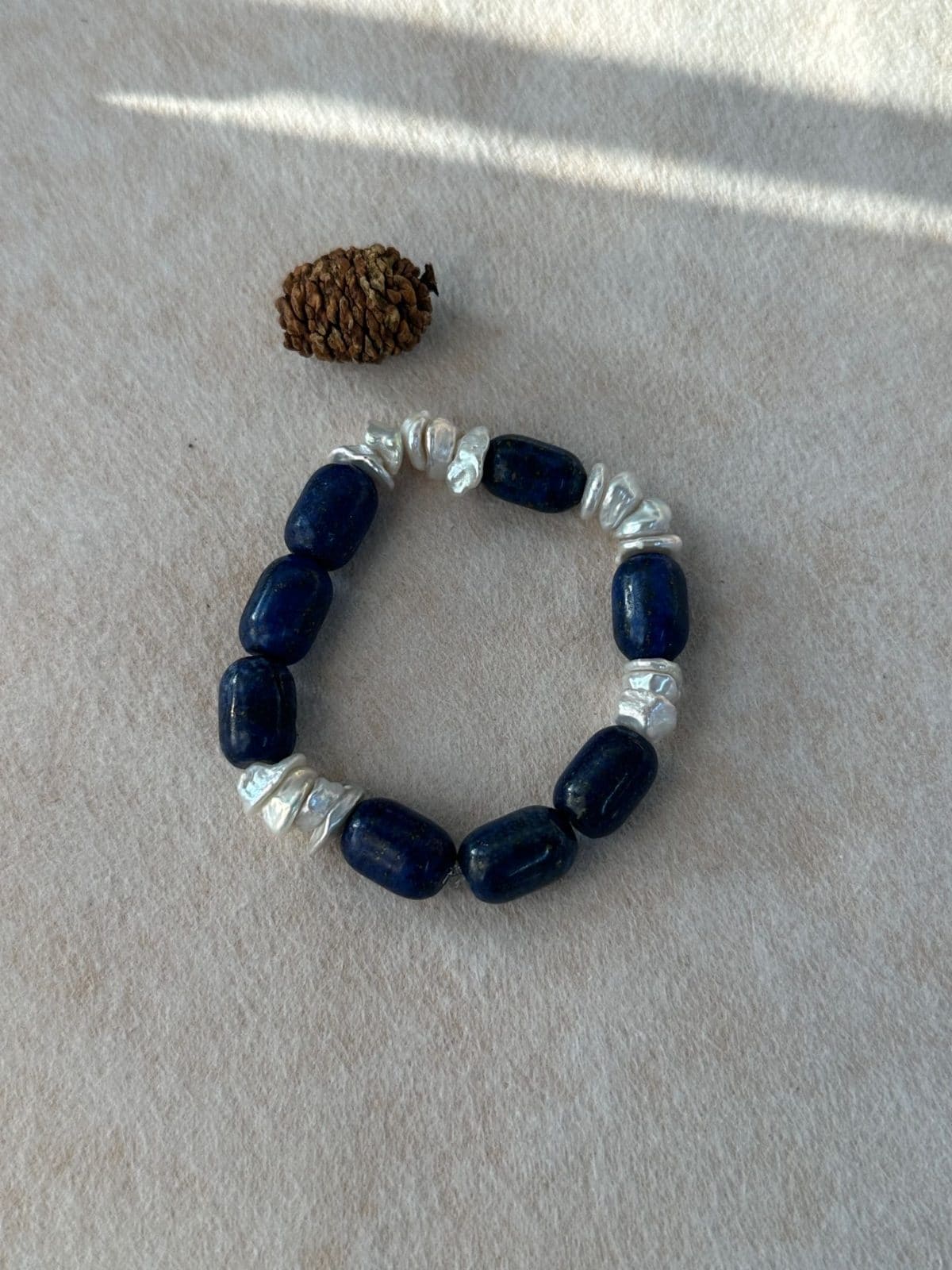 natural gemstone and baroque pearl bracelets — Natural Blue Stone & Baroque Pearl Stretch Bracelet | PoetPearl handcrafted jewelry