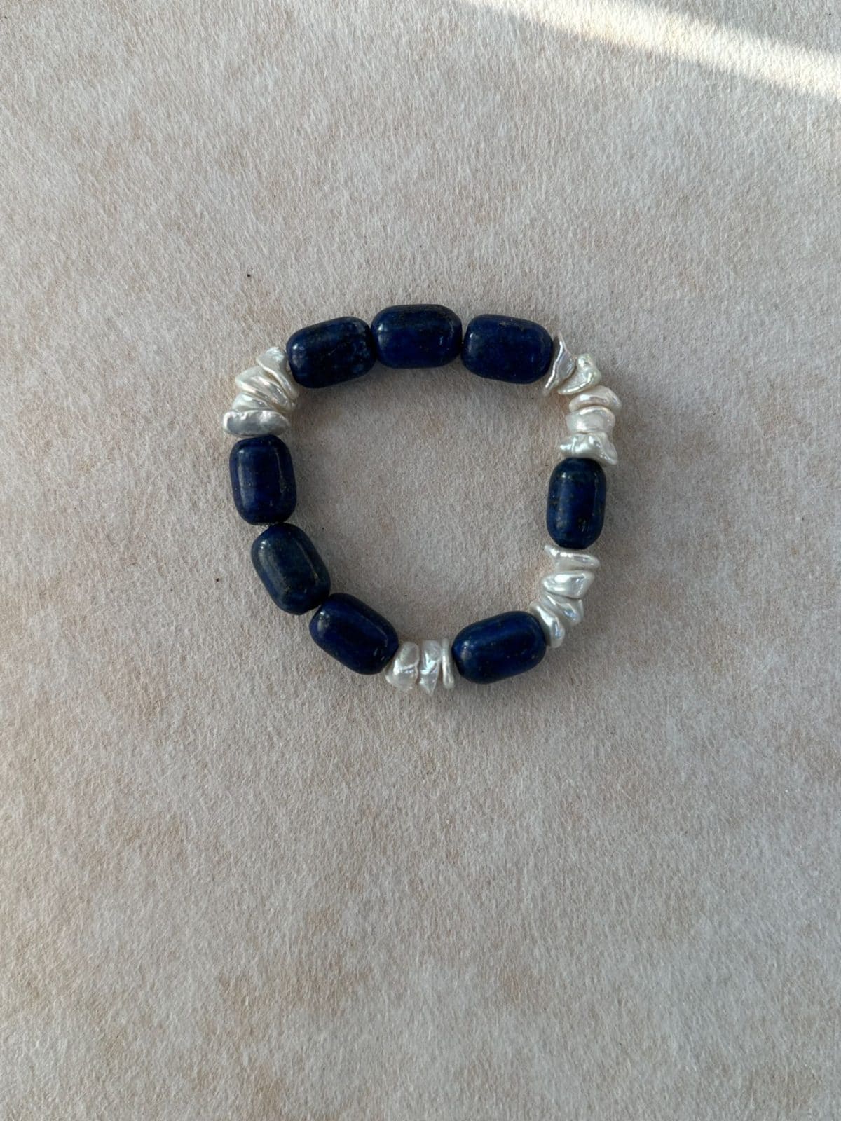 natural gemstone and baroque pearl bracelets — Natural Blue Stone & Baroque Pearl Stretch Bracelet | PoetPearl handcrafted jewelry