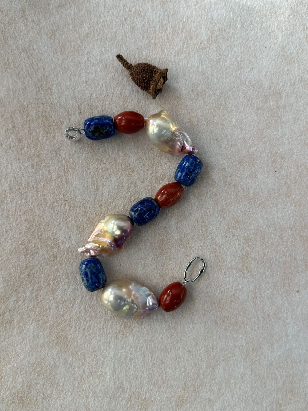 natural gemstone and baroque pearl bracelets — Natural Blue & Red Stone Baroque Pearl Bracelet | PoetPearl handcrafted jewelry