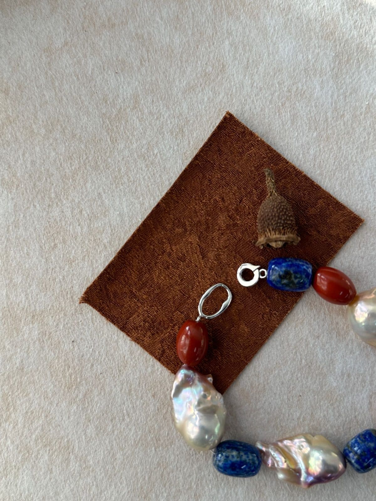 natural gemstone and baroque pearl bracelets — Natural Blue & Red Stone Baroque Pearl Bracelet | PoetPearl handcrafted jewelry