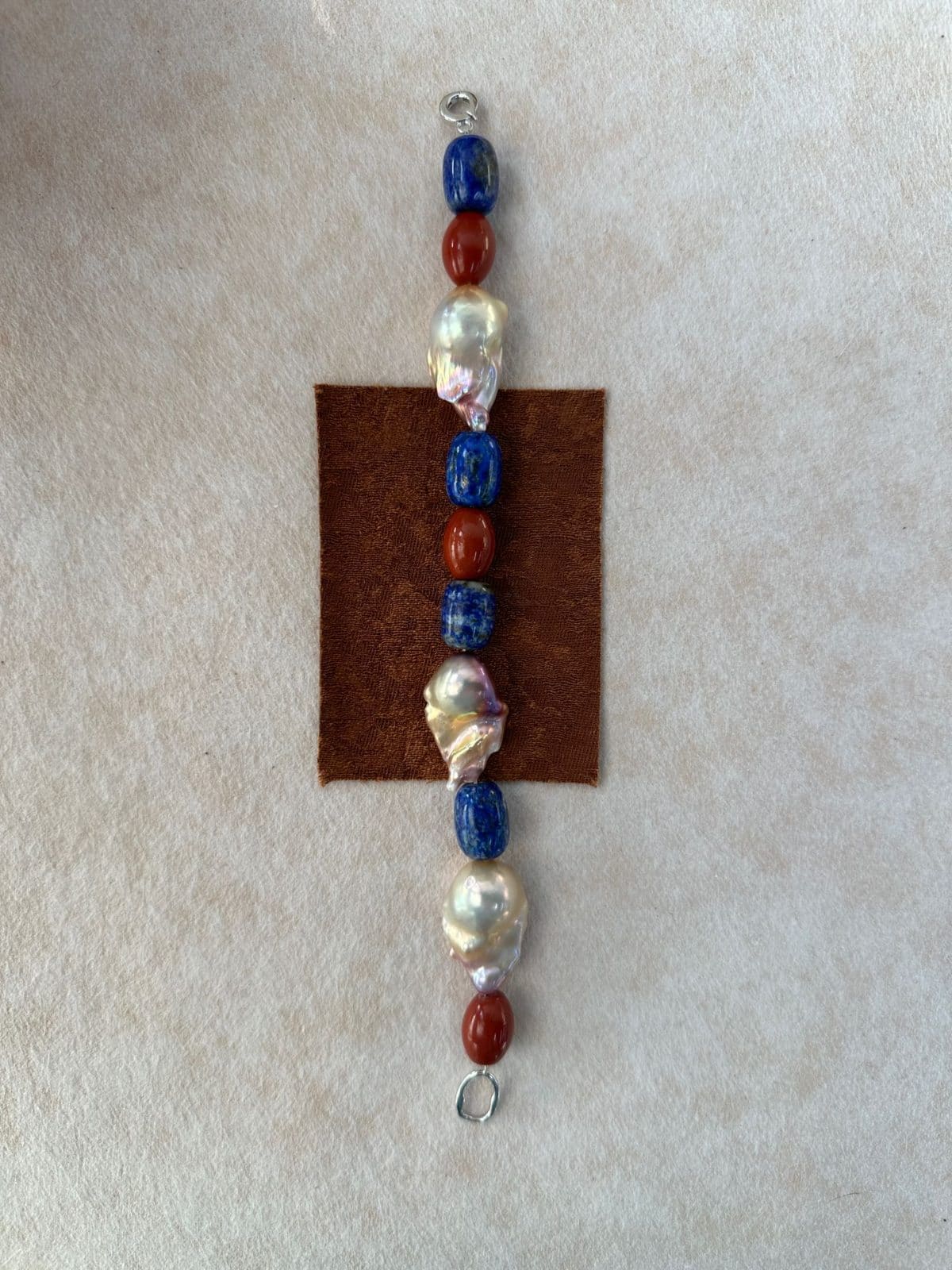 natural gemstone and baroque pearl bracelets — Natural Blue & Red Stone Baroque Pearl Bracelet | PoetPearl handcrafted jewelry