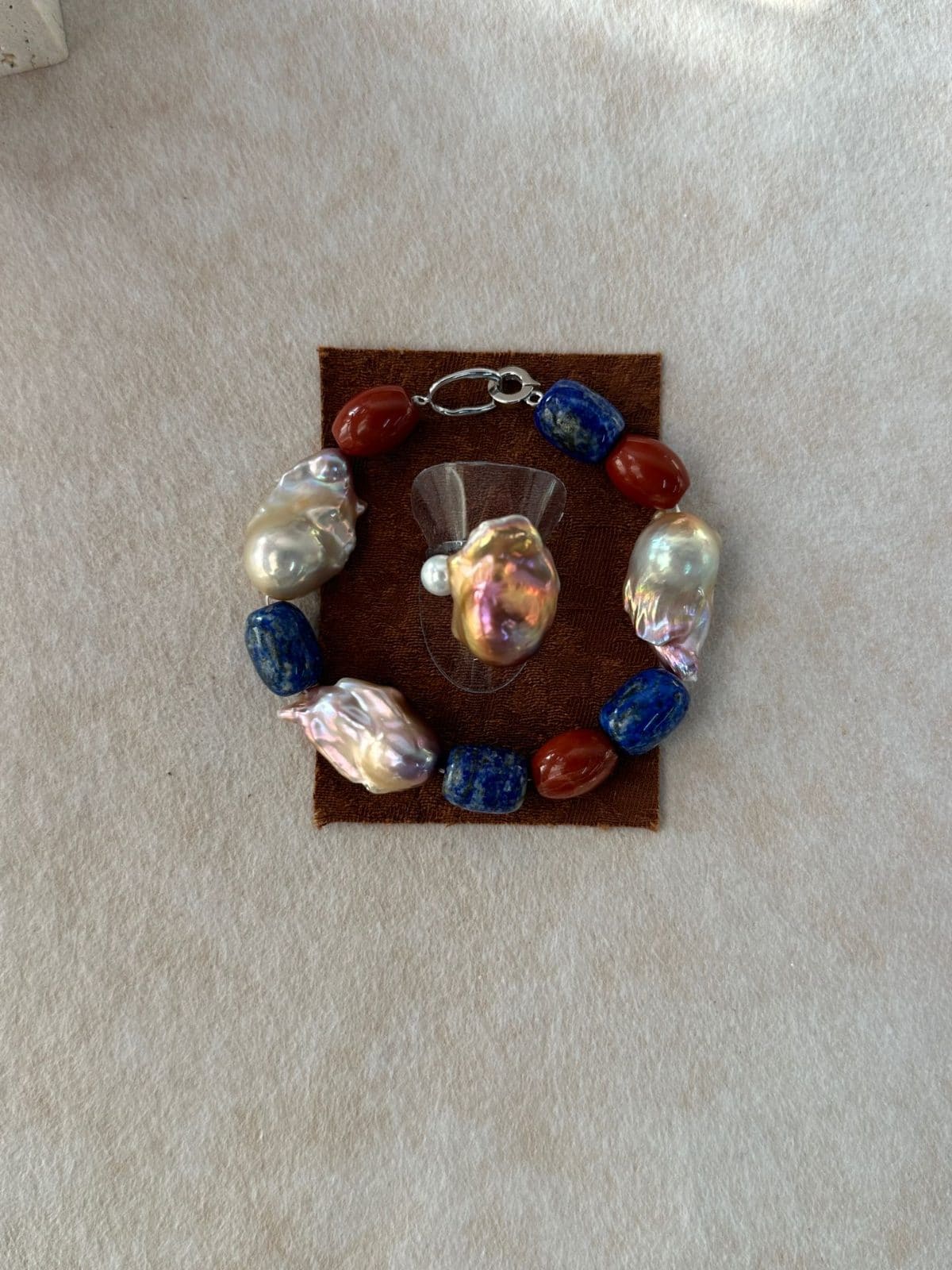 natural gemstone and baroque pearl bracelets — Natural Blue & Red Stone Baroque Pearl Bracelet | PoetPearl handcrafted jewelry